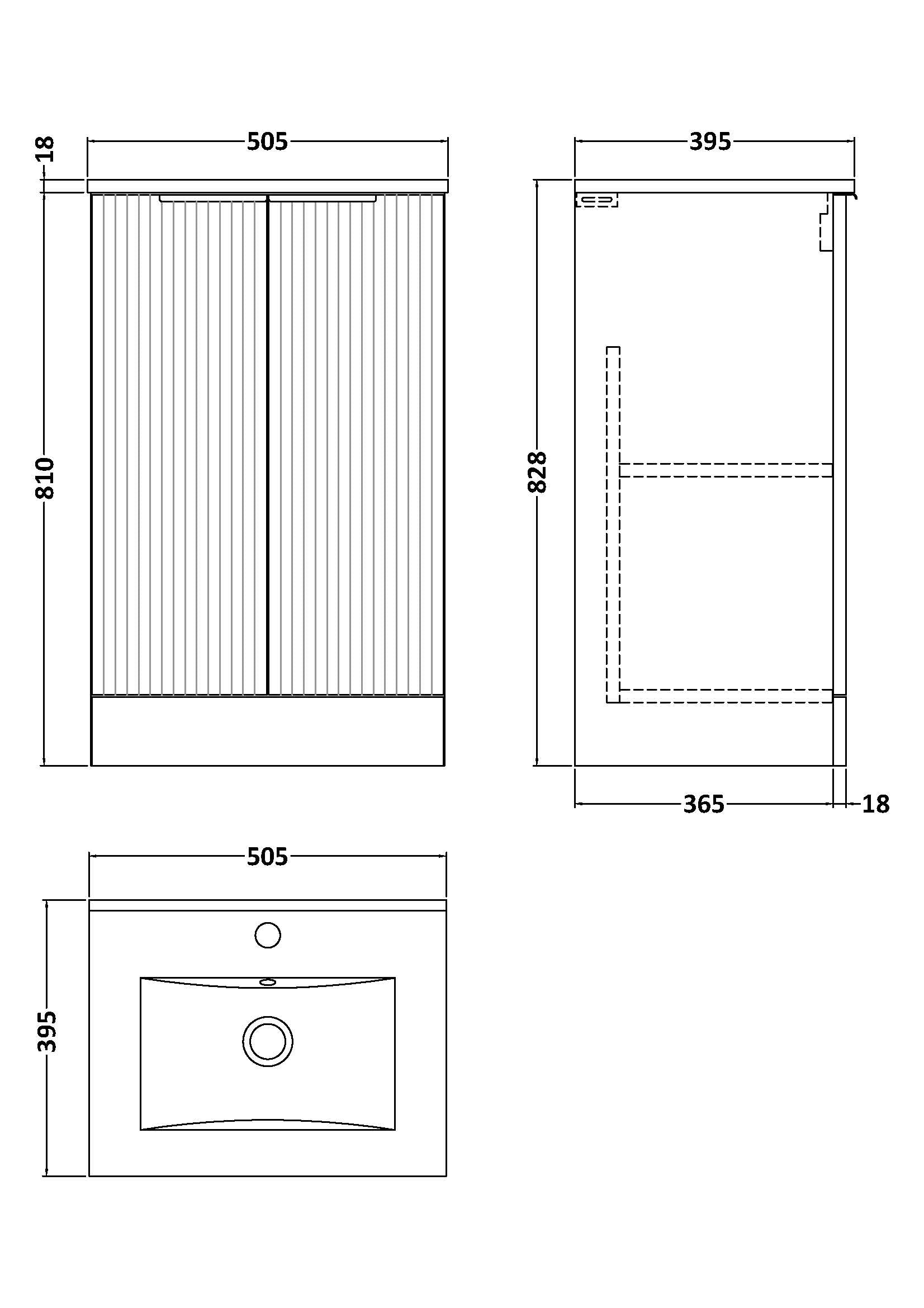 Hudson Reed Fluted 500mm Satin Grey Floor Standing 2-Door Vanity Unit With Basin