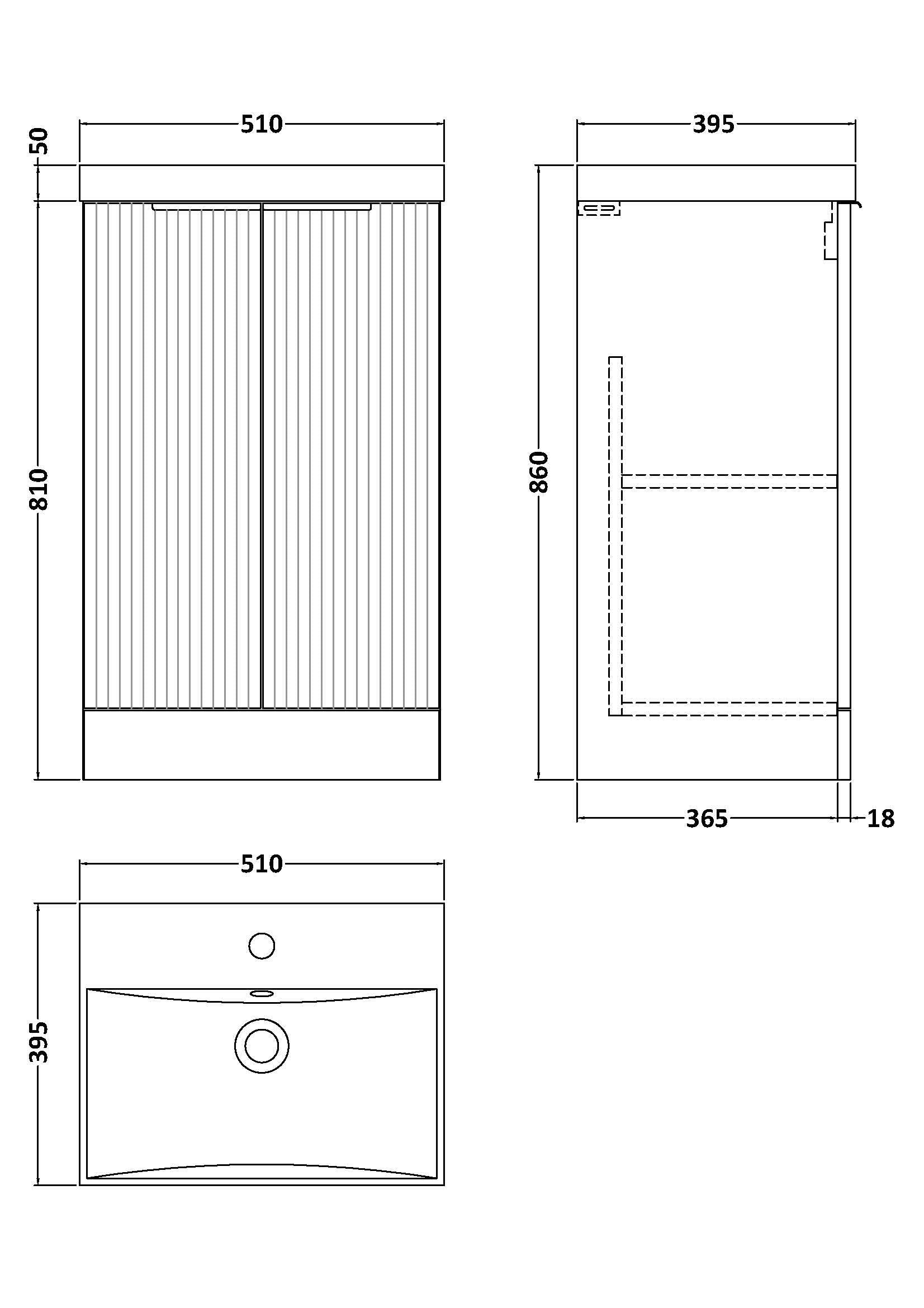 Hudson Reed Fluted 500mm Floor Standing 2-Door Vanity Unit with Basin
