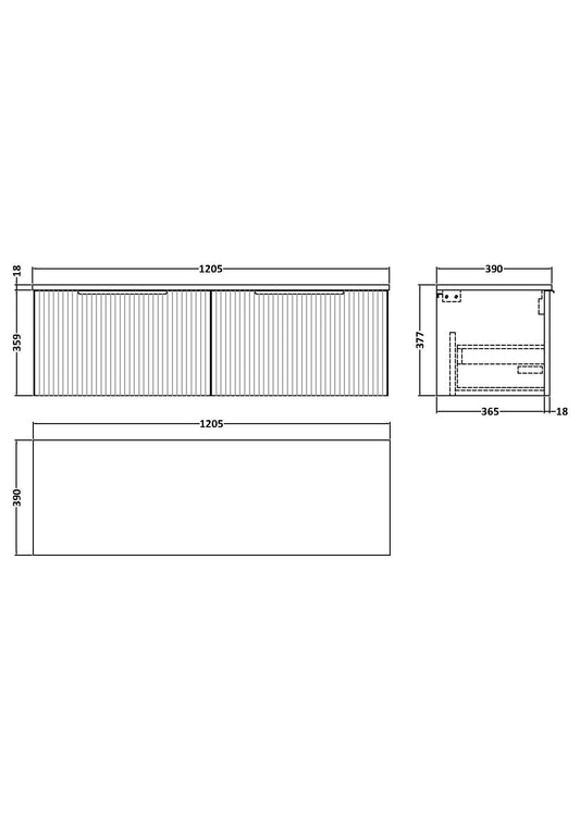 Hudson Reed Fluted 1200mm Wall Hung 2-Drawer Vanity Unit With Worktop