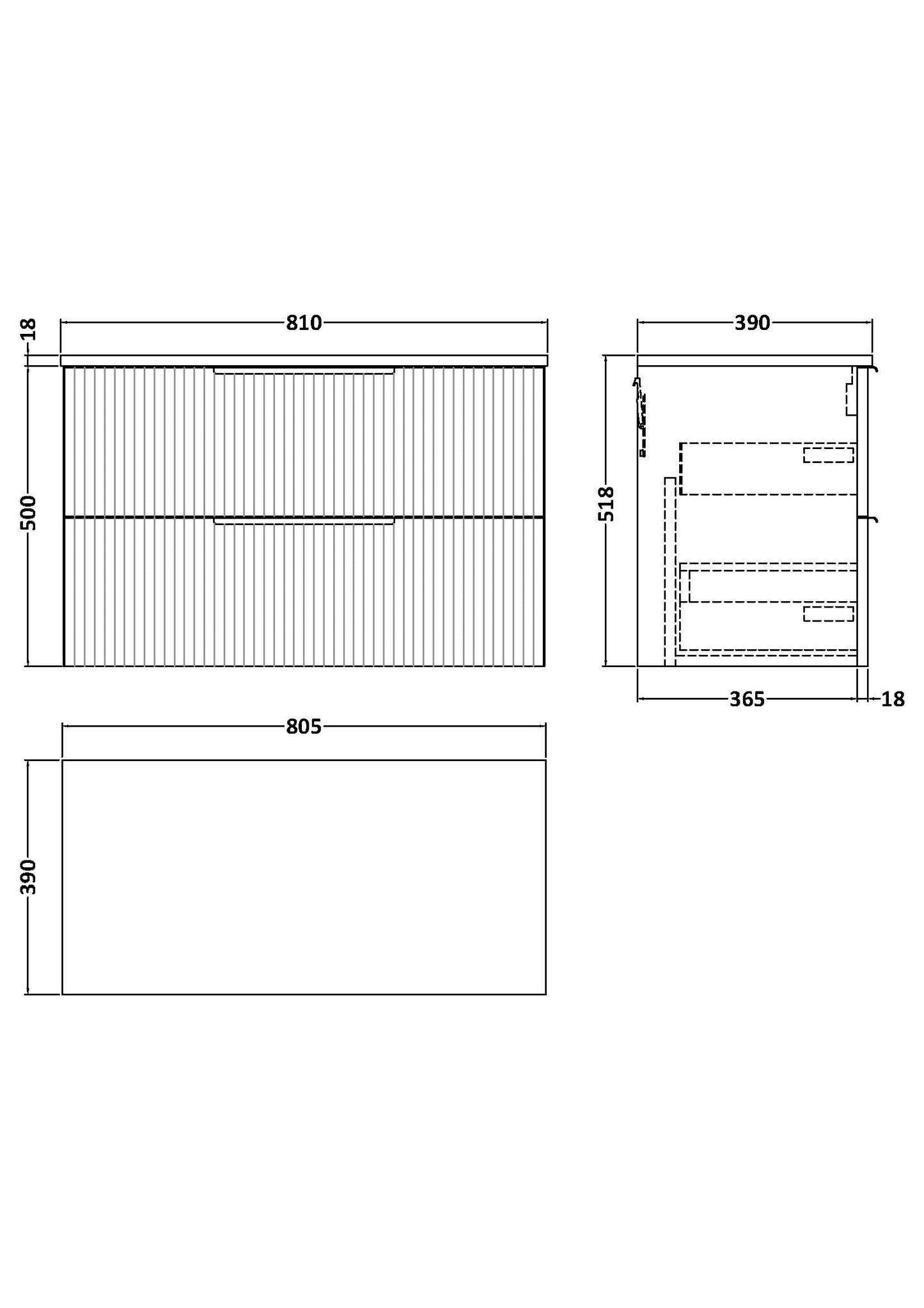 Hudson Reed Fluted 800mm Wall Hung 2-Drawer Vanity and Worktop