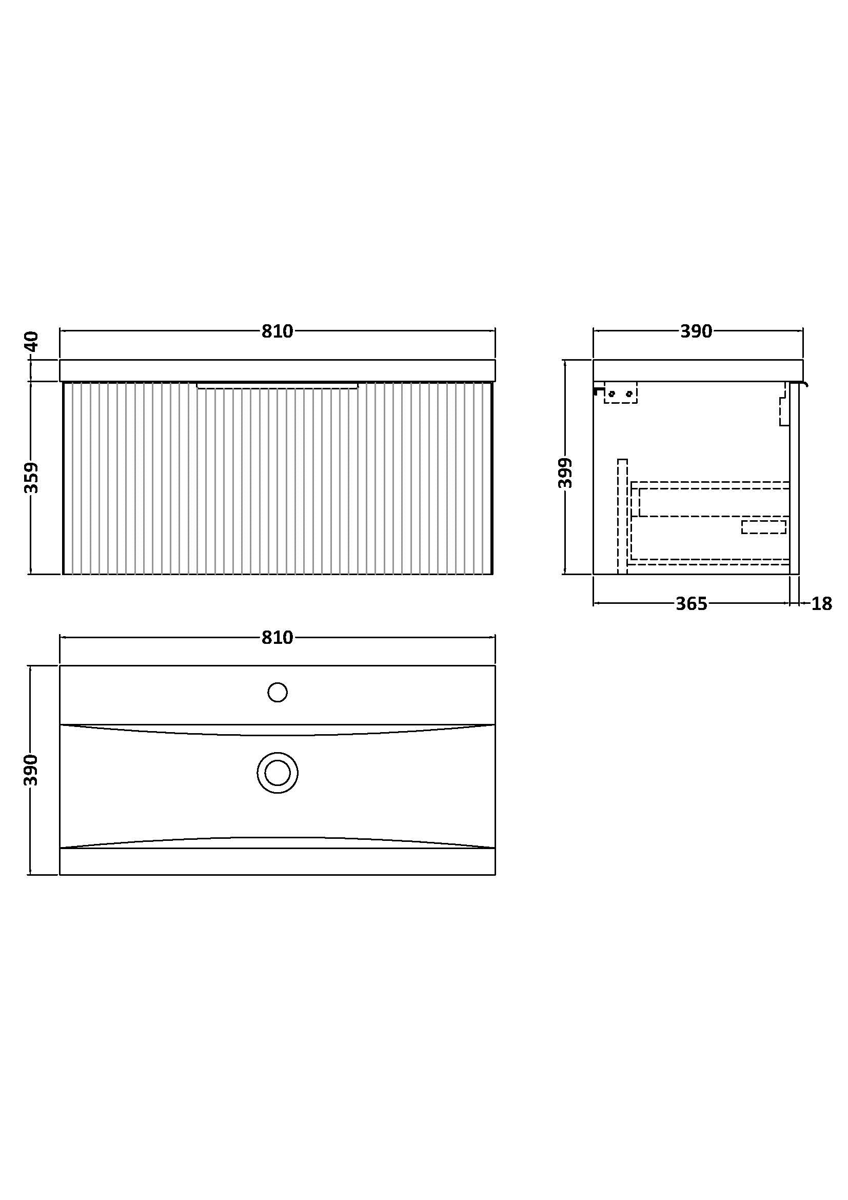 Hudson Reed Fluted 800mm Wall Hung Single Drawer Vanity Unit With Basin