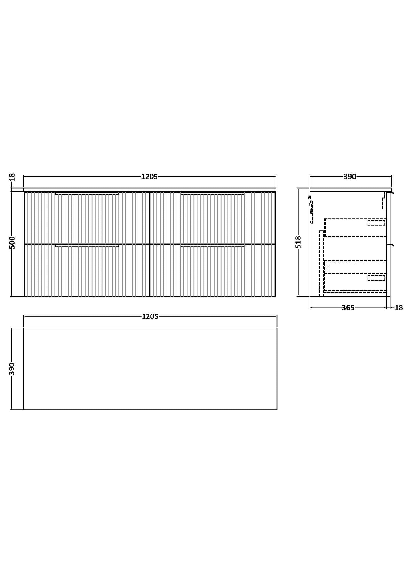 Hudson Reed Fluted 1200mm Satin Blue Wall Hung 4-Drawer Vanity with Worktop