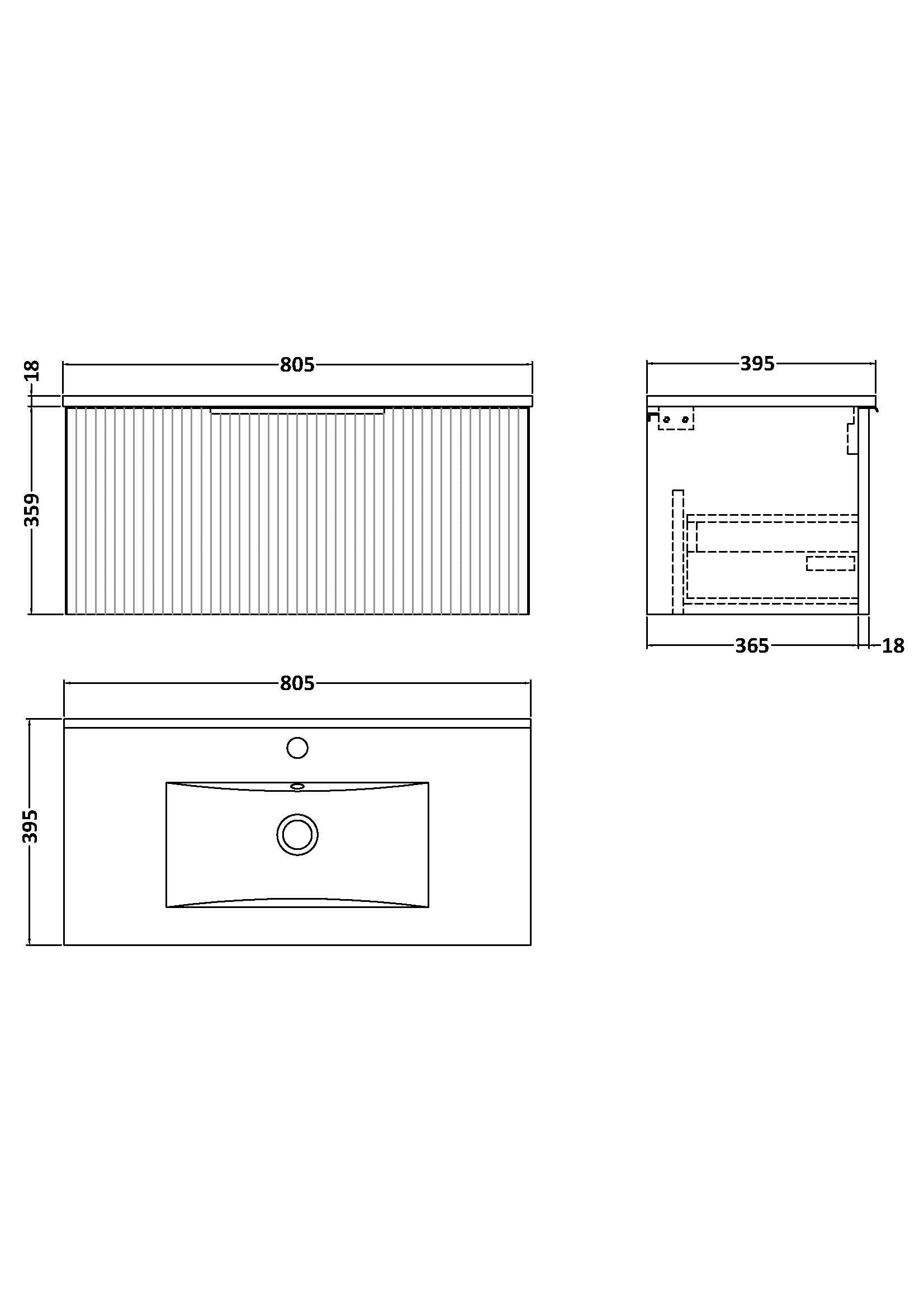Hudson Reed Fluted 800mm Wall Hung Single Drawer Vanity Unit With Basin