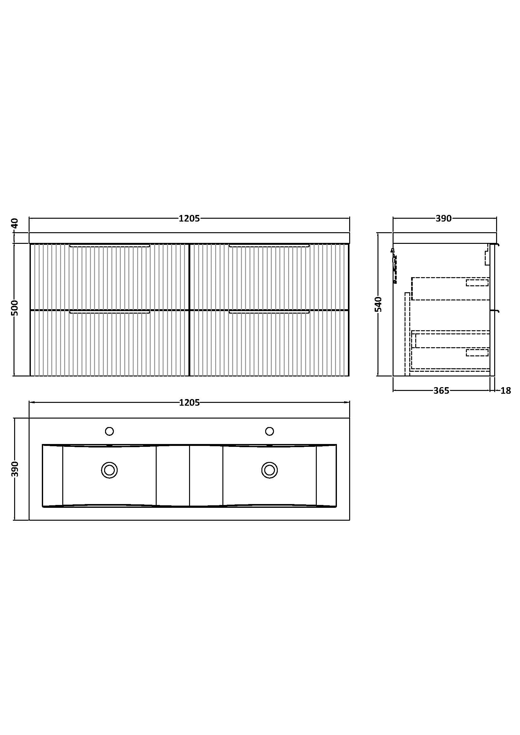 Hudson Reed Fluted 1200mm Satin Green Wall Hung 4-Drawer Vanity Unit with Double Basin