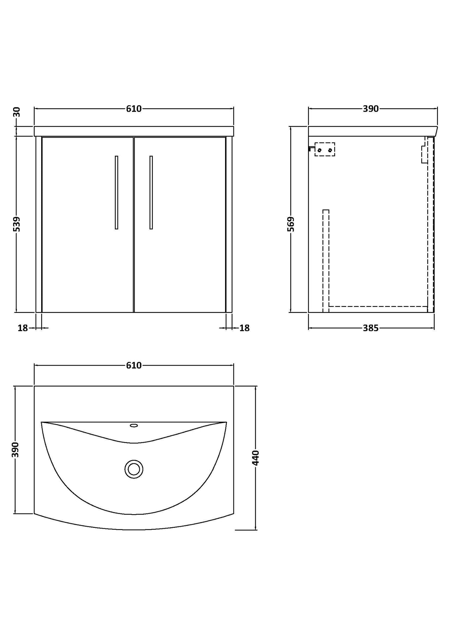 Hudson Reed Juno 600mm Autumn Oak Wall Hung 2-Door Vanity Unit with 1 Tap Hole Basin
