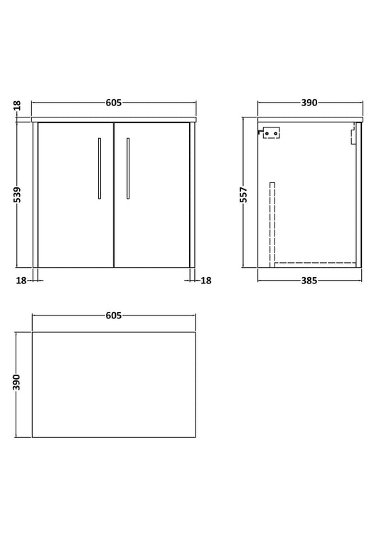 Hudson Reed Juno 600mm Wall Hung 2-Door Vanity Unit With Worktop