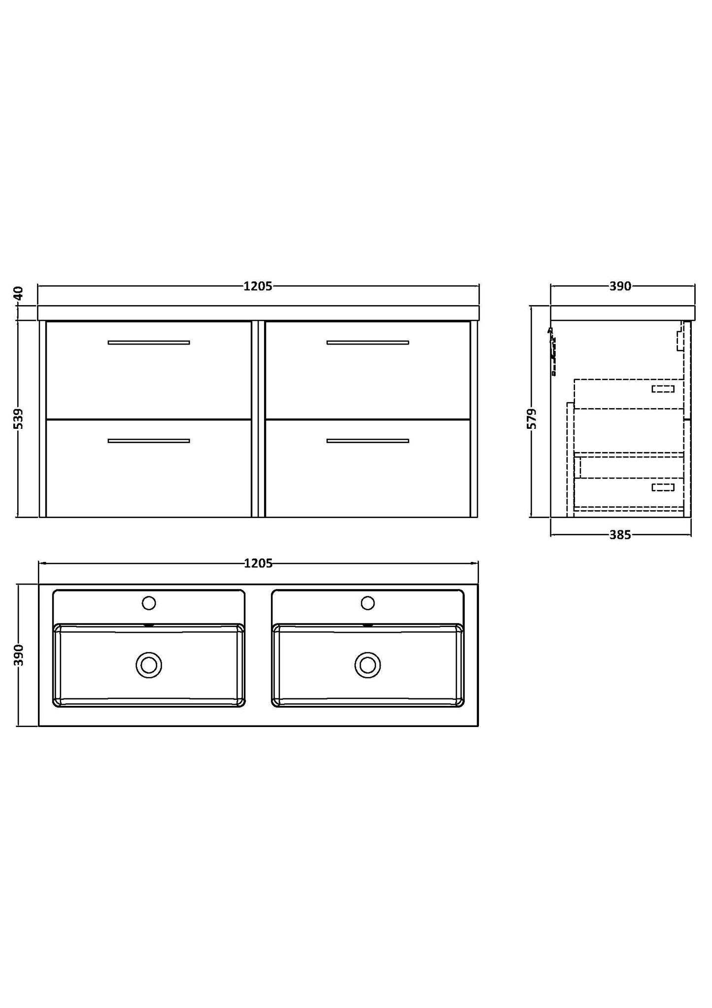 Hudson Reed Juno 1200mm Wall Hung Autumn Oak Vanity Unit With Double Basin