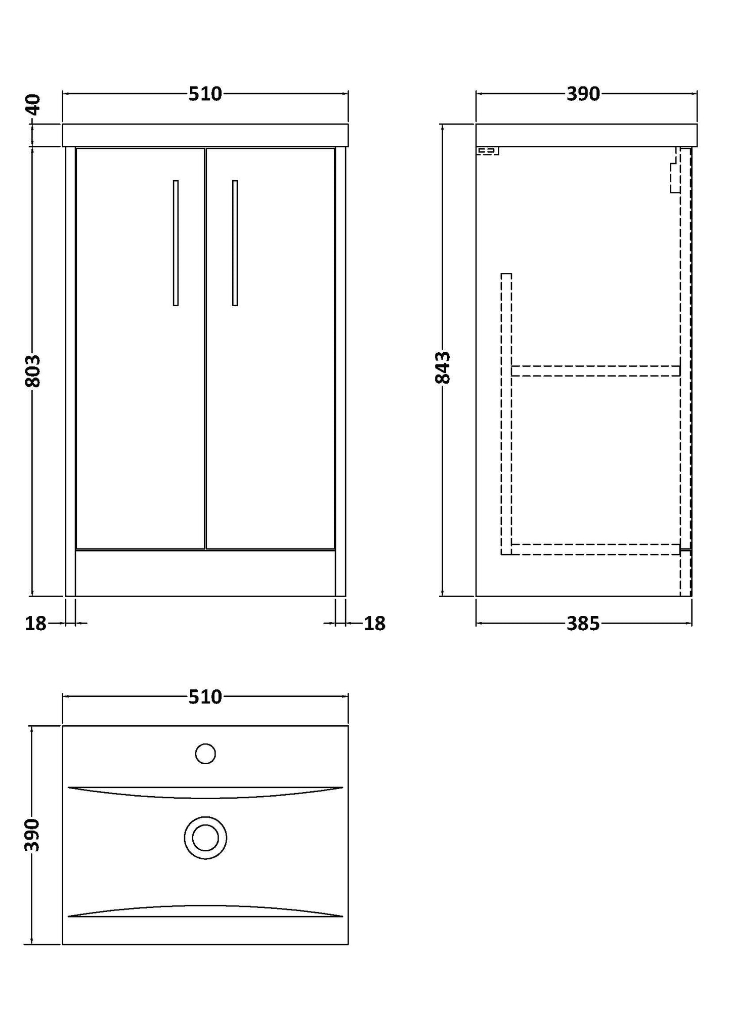 Hudson Reed Juno 500mm Graphite Grey Woodgrain Floor Standing 2-Door Vanity Unit With 1 Tap Hole Basin