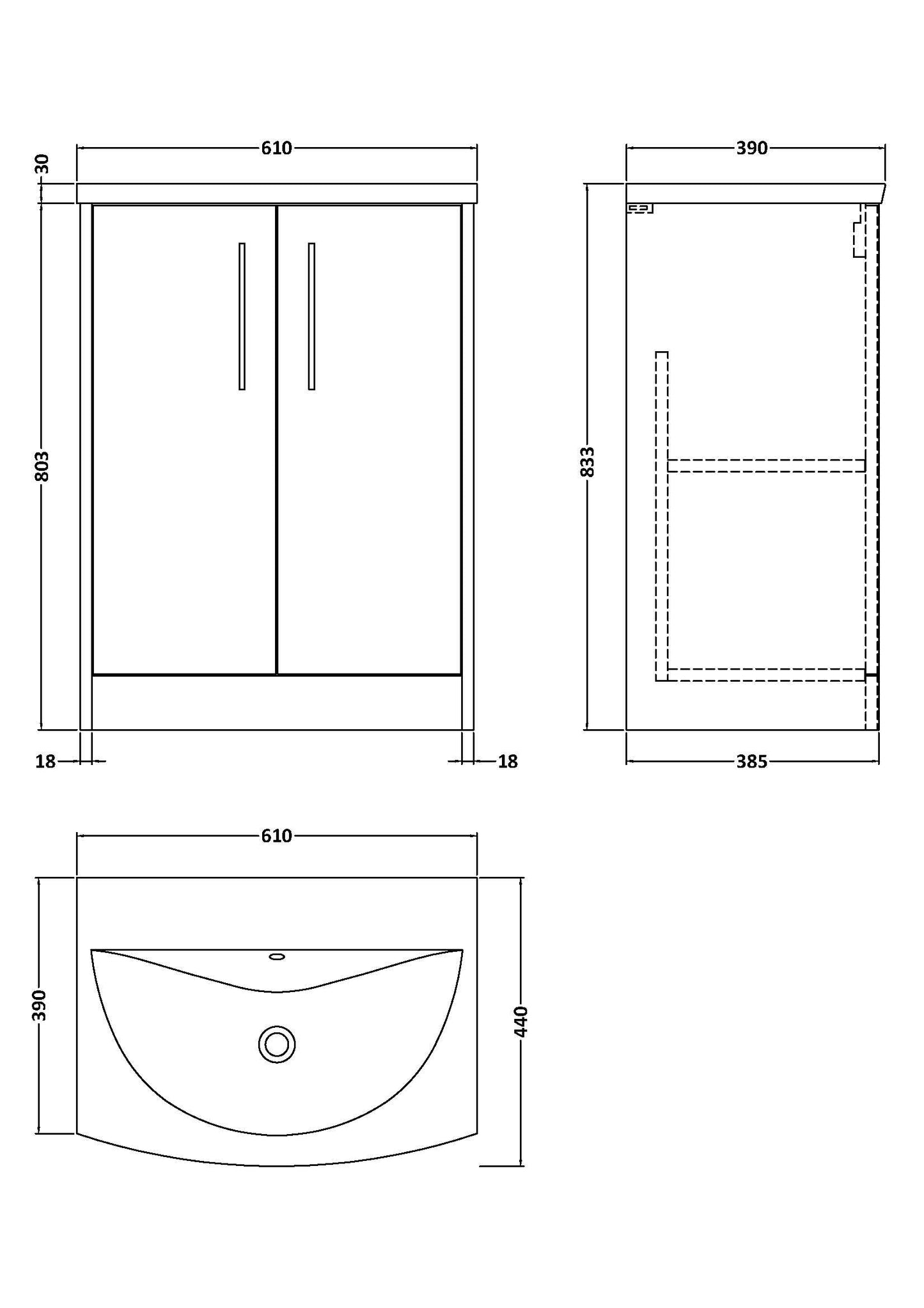 Hudson Reed Juno 600mm Graphite Grey Woodgrain Floor Standing 2-Door Vanity Unit & Basin