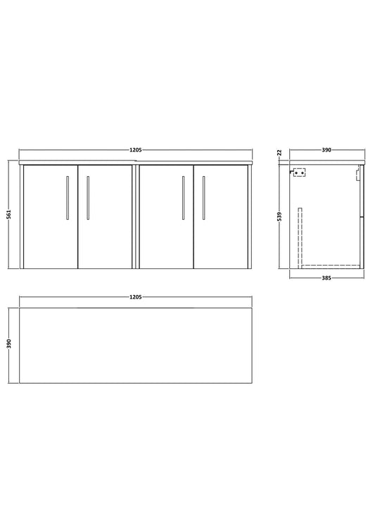 Hudson Reed Juno 1200mm Graphite Grey Woodgrain 2-Door Wall Hung Vanity Unit With Laminate Worktop & Handles