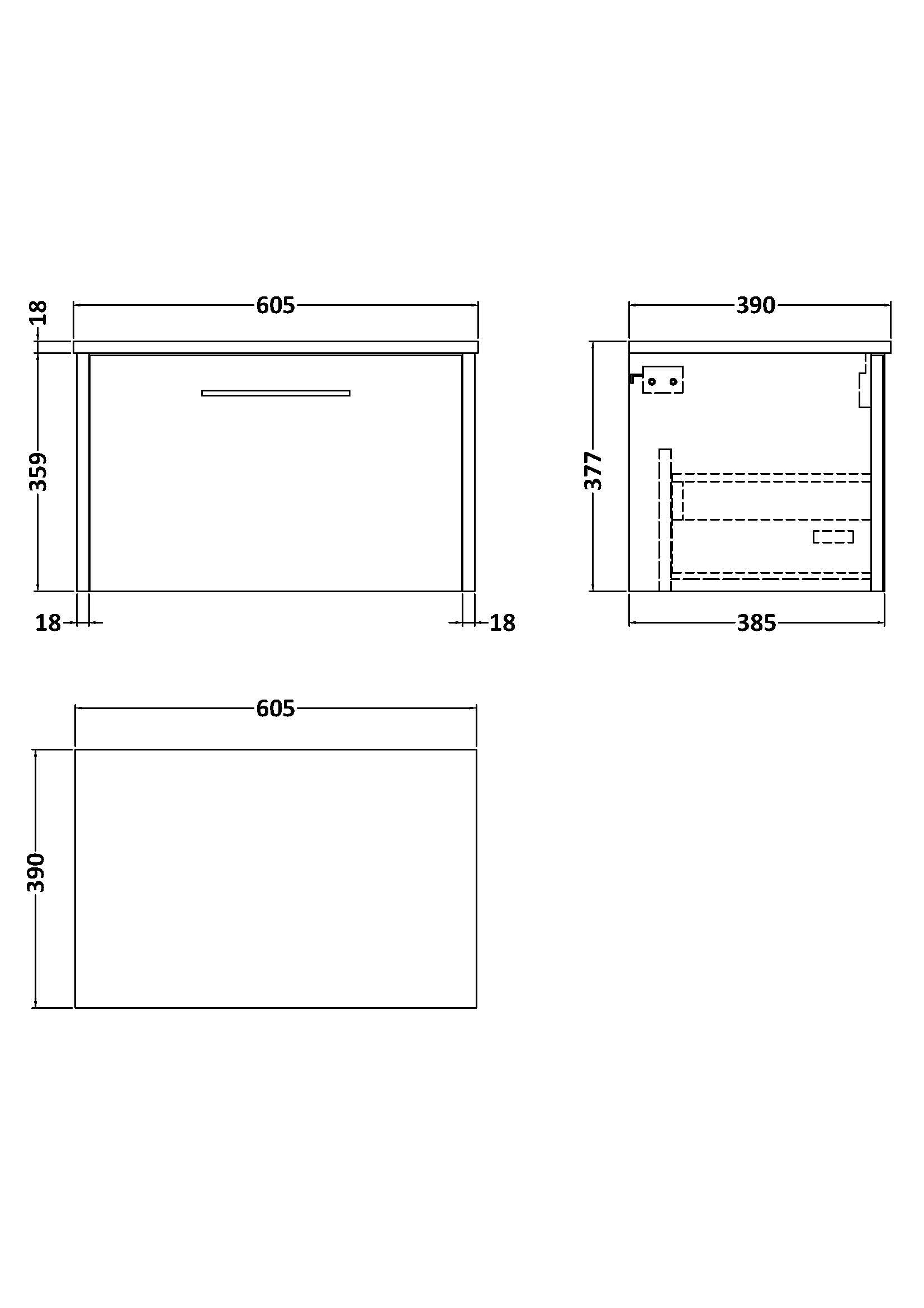 Hudson Reed Juno 600mm Wall Hung Single Drawer Vanity Unit With Worktop