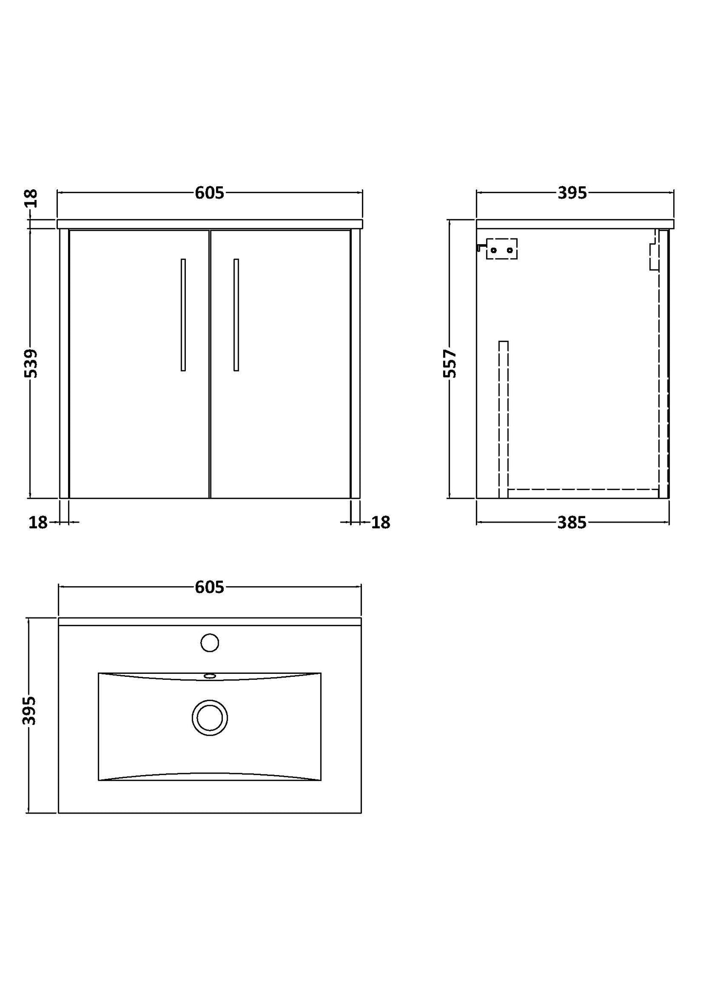 Hudson Reed Juno 600mm Coastal Grey Wall Hung 2-Door Vanity Unit with 1 Tap Hole Basin