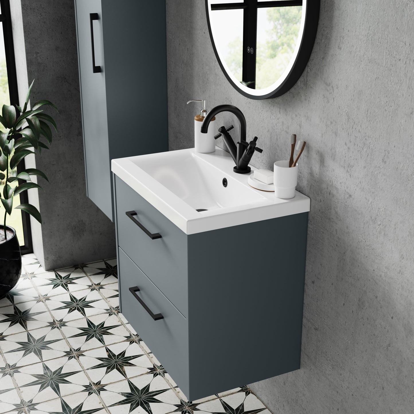 Hudson Reed Juno 800mm Coastal Grey Wall Hung 2-Drawer Vanity Unit With 1 Tap Hole Basin