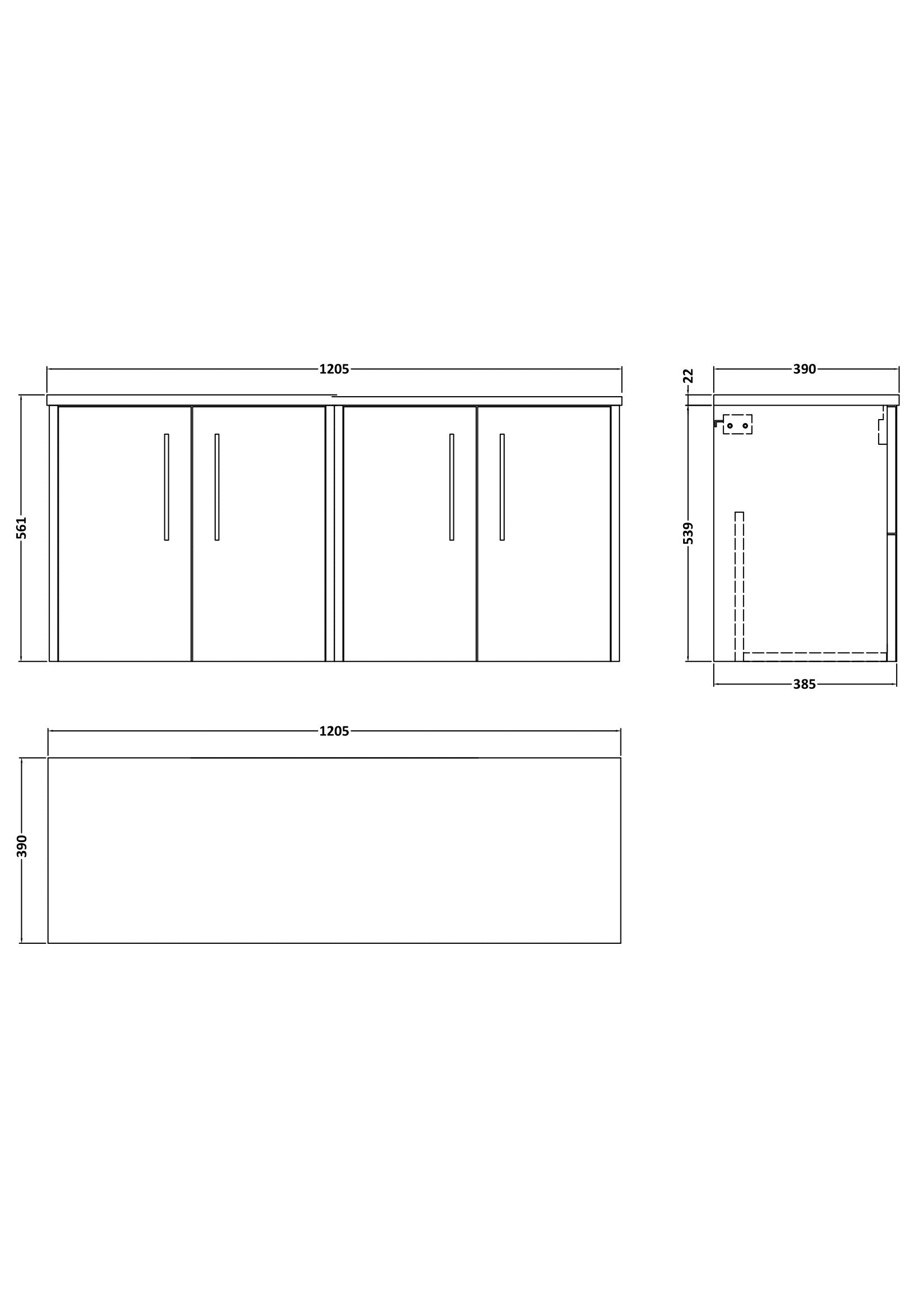 Juno 1200mm Wall Hung 4-Door Vanity & Laminate Worktop