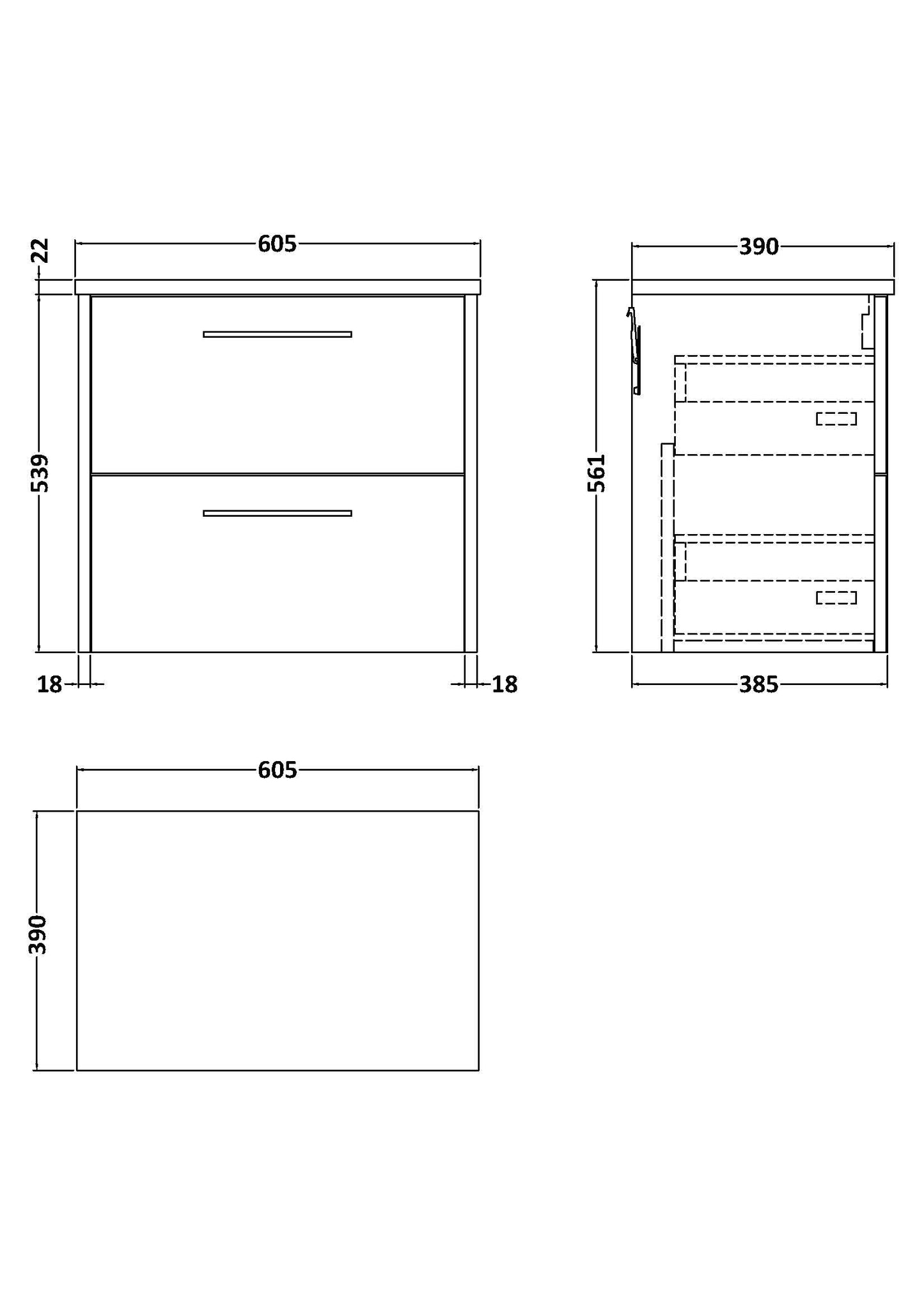 Hudson Reed Juno 600mm Wall Hung 2 Drawer Vanity Unit With Laminate Worktop
