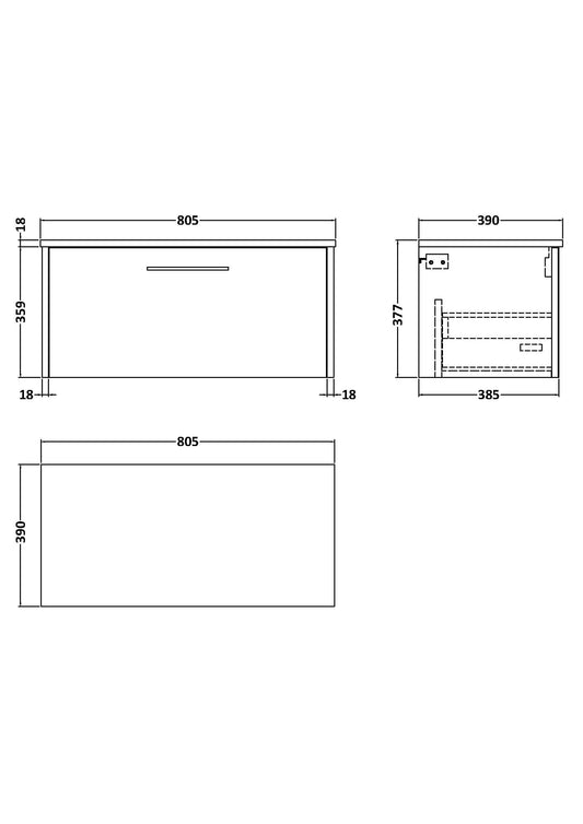 Hudson Reed Juno 800mm Wall Hung 1 Drawer Vanity Unit With Worktop