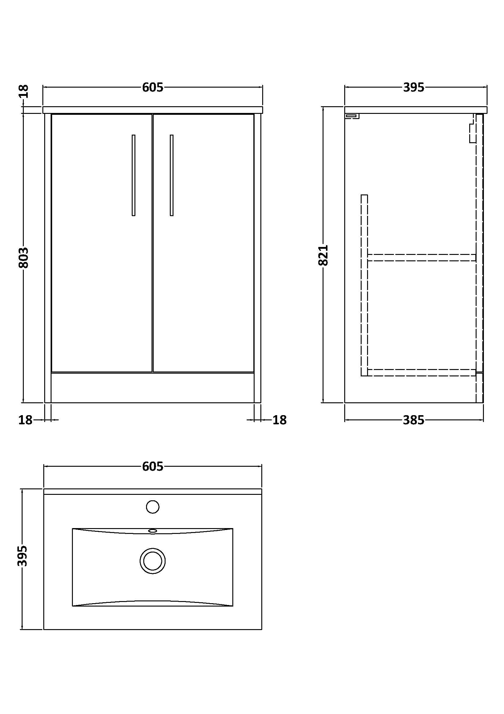 Hudson Reed Juno 600mm Floor Standing 2-Door Vanity & Basin