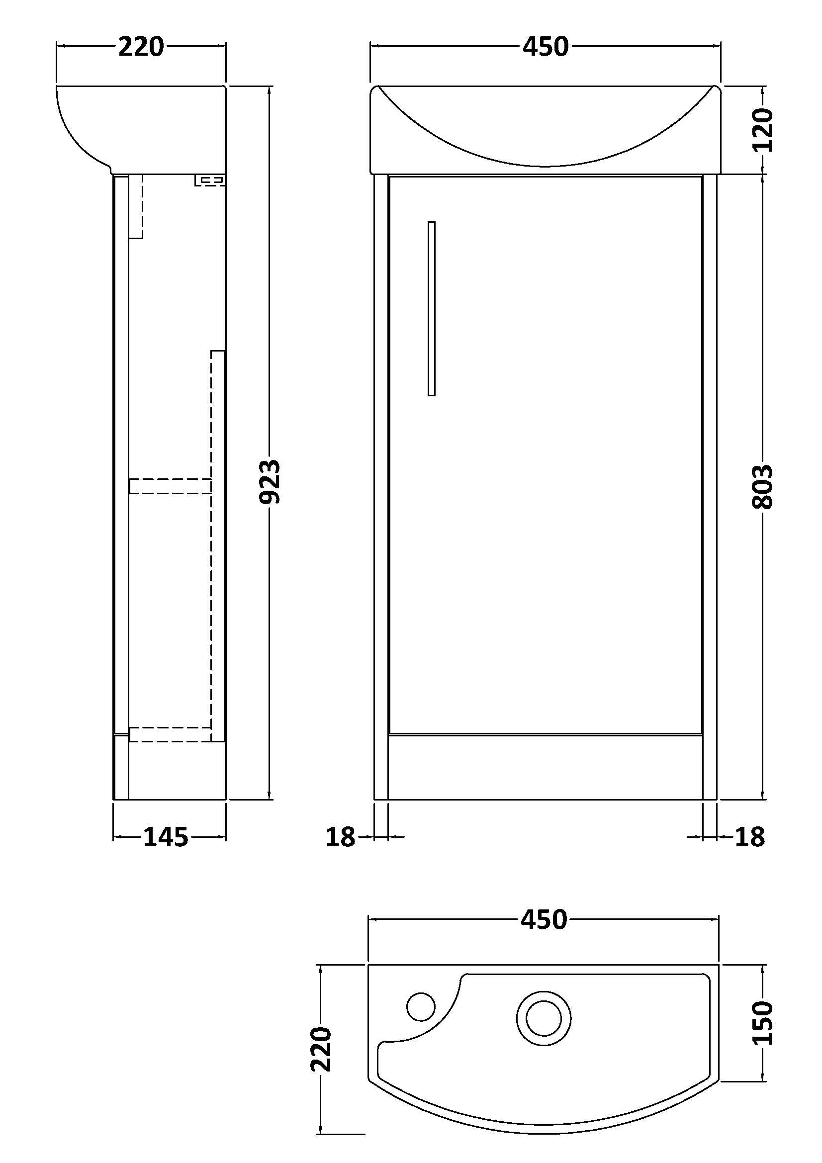 Hudson Reed Juno Compact 440mm Midnight Blue Floor Standing Vanity Unit With 1 Tap Hole Basin