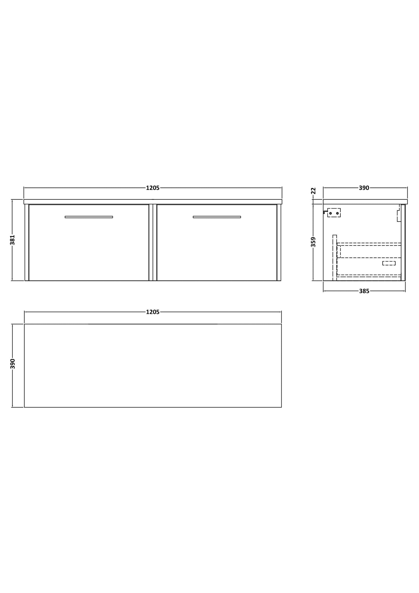 Hudson Reed Juno 1200mm Midnight Blue Wall Hung 2-Drawer Vanity Unit With Laminate Worktop