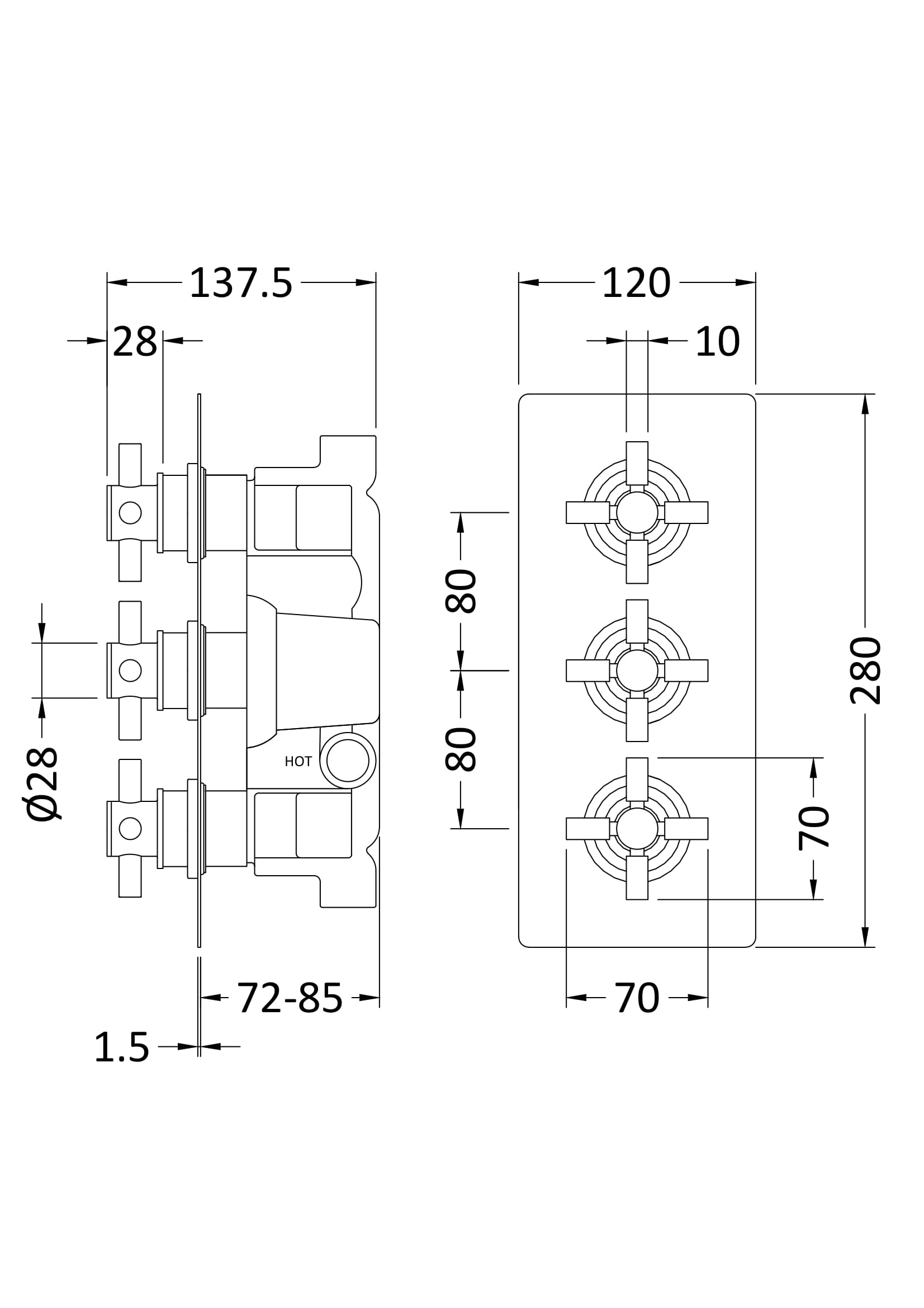 Tec Crosshead Triple Thermostatic Shower Valve With Diverter Brushed Brass