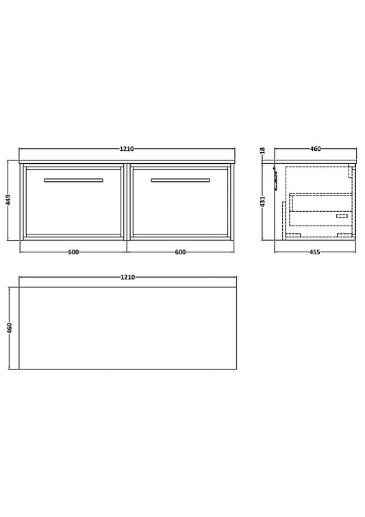 Hudson Reed Lille 1200mm Wall Hung Single Drawer Vanity With Marble Worktop
