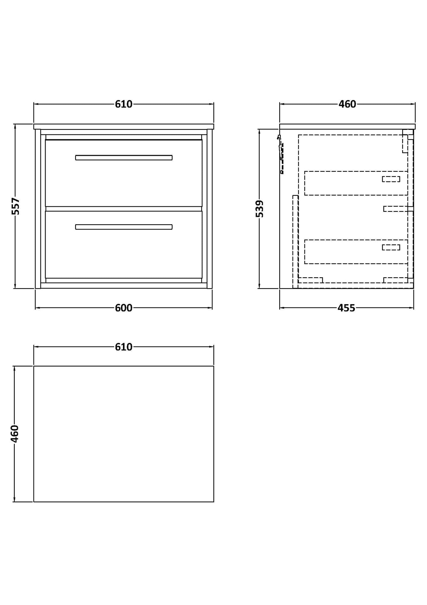 Lille 600mm Wall Hung 2-Drawer Vanity with Marble Worktop