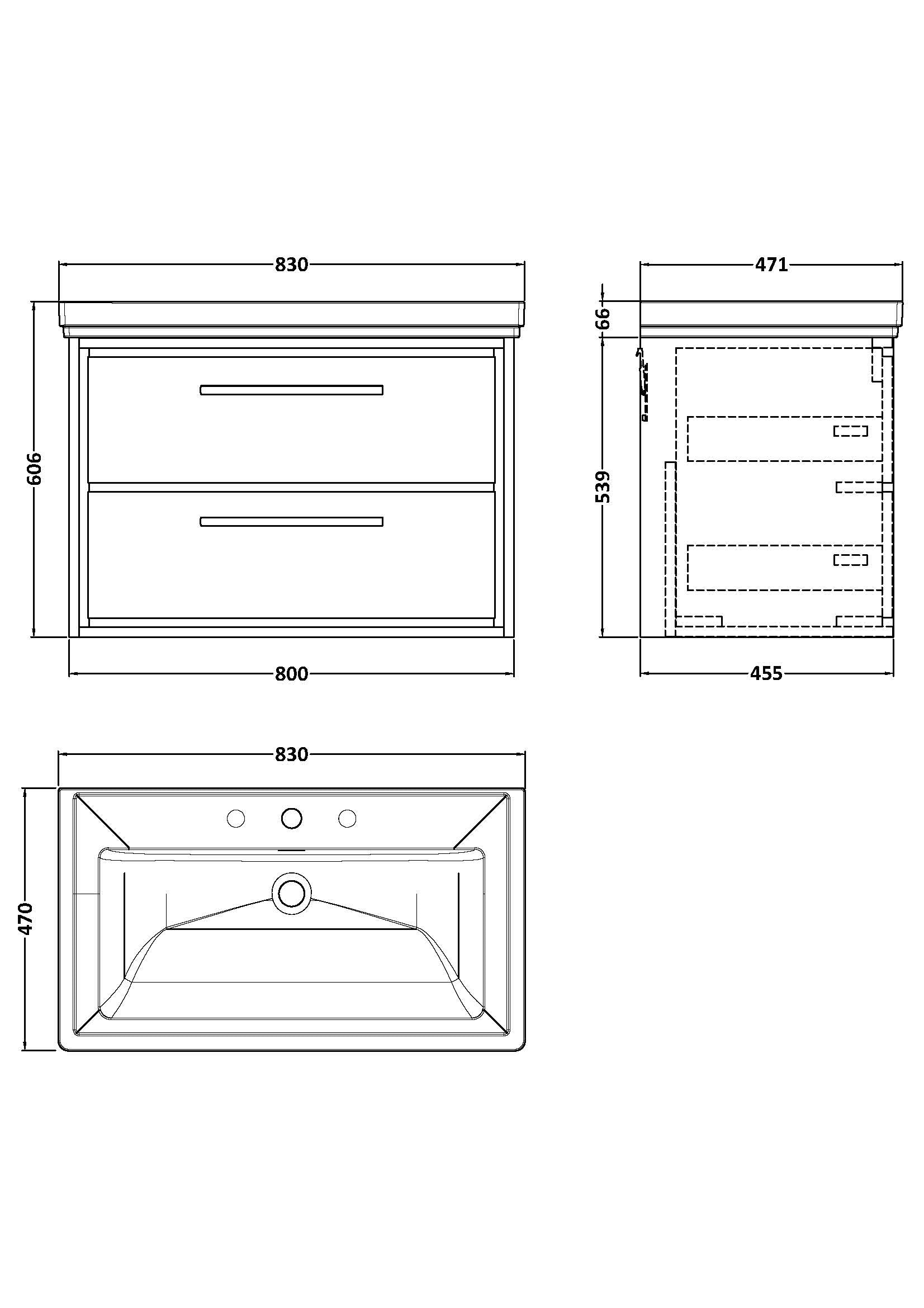Hudson Reed Lille 800mm Pebble Grey Wall Hung 2-Drawer Vanity Unit With 3 Tap Hole Basin