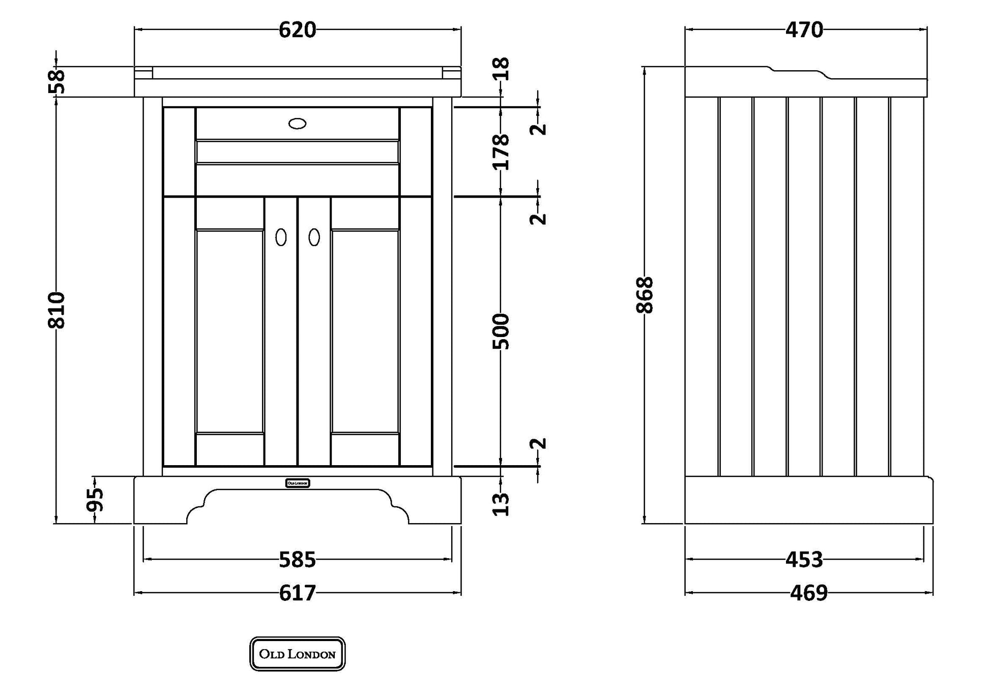 Hudson Reed Old London 600mm Floor Standing Vanity Unit With 3 Tap Hole Ceramic Basin