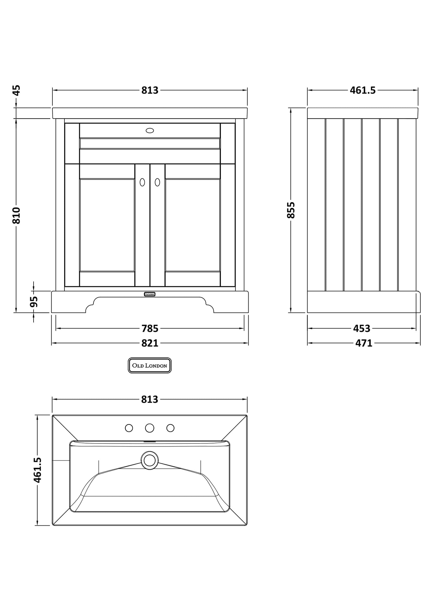 Hudson Reed Old London 800mm Hunter Green 2-Door Vanity Unit with Fireclay Basin