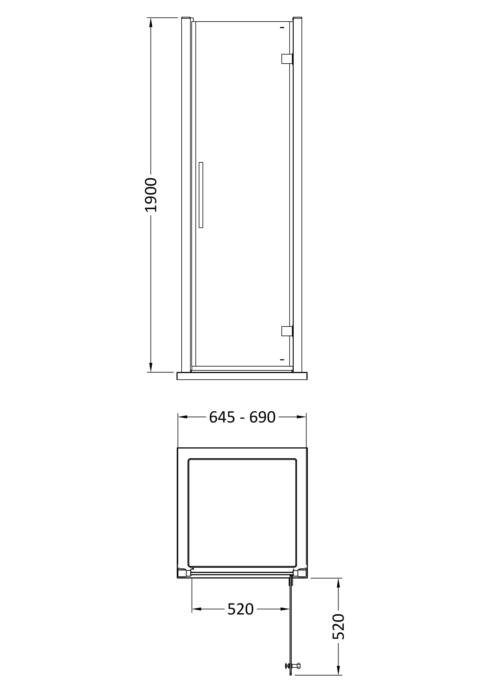 Hudson Reed Apex 700mm Hinged Shower Door With Handle