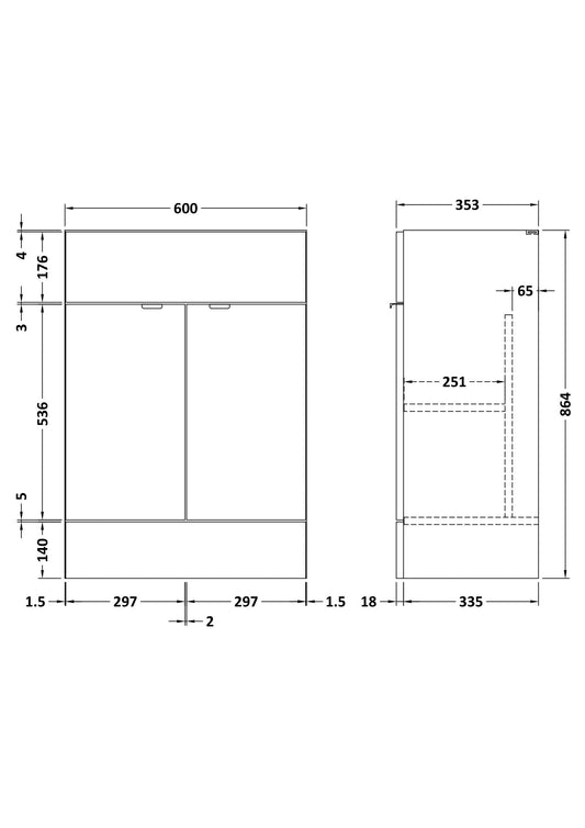 Fusion Fitted Floor Standing 2 Door Vanity Unit 600mm