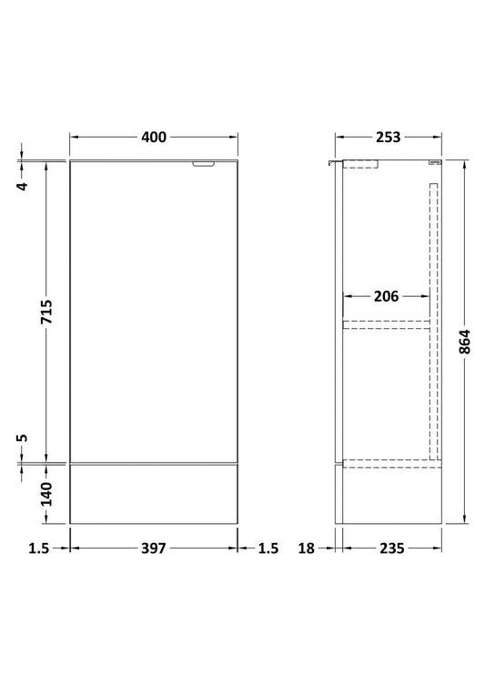 Hudson Reed Fusion 400mm 1 Door Gloss Grey Compact Floor Standing Base Unit With Handles