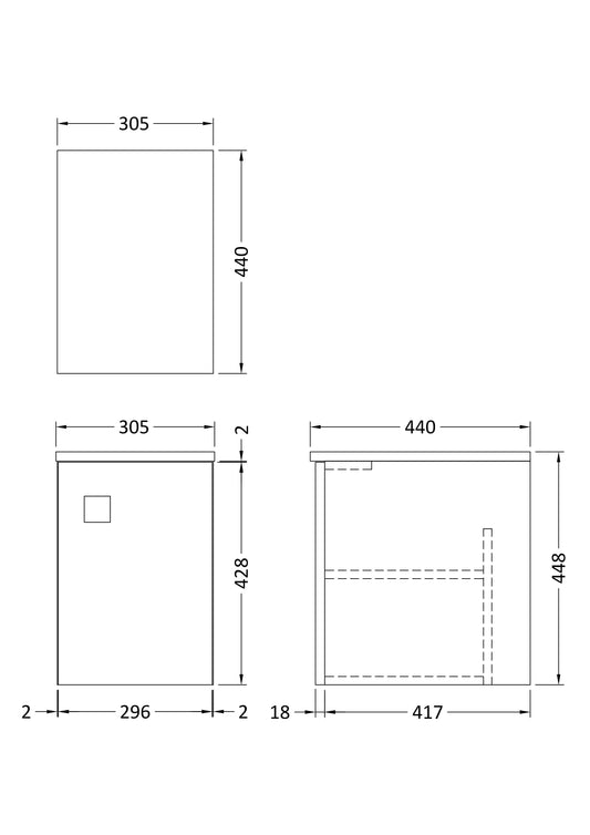 Hudson Reed Sarenna 305mm 1 Door Mineral Blue Wall Hung Cabinet With Handles