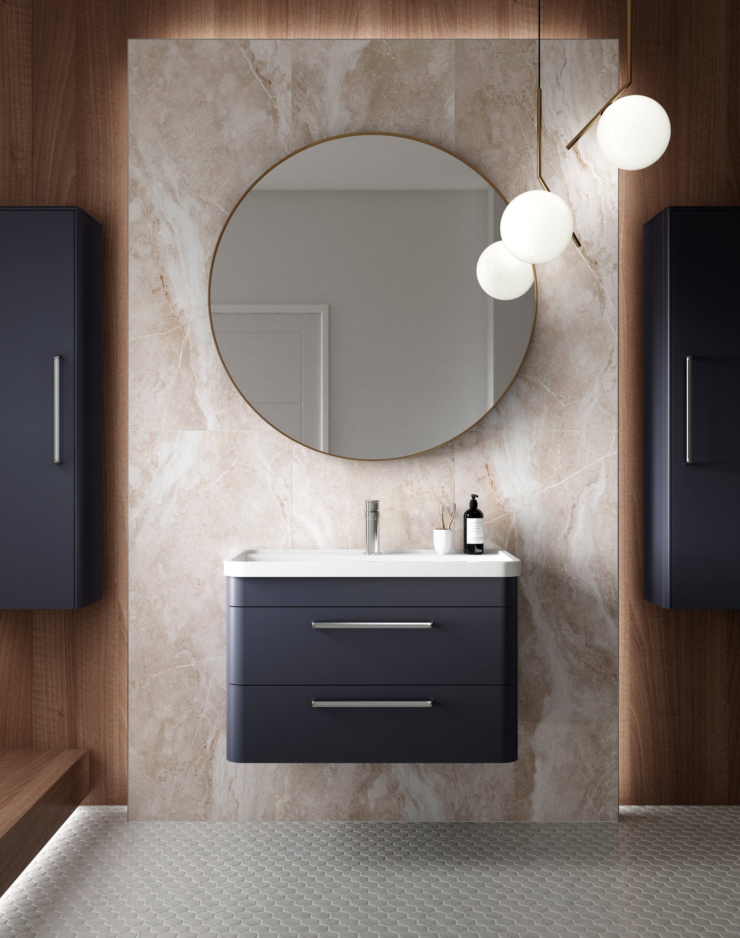 Hudson Reed Solar 600mm Indigo Blue Wall Hung 2 Drawer Vanity Unit With Ceramic Basin