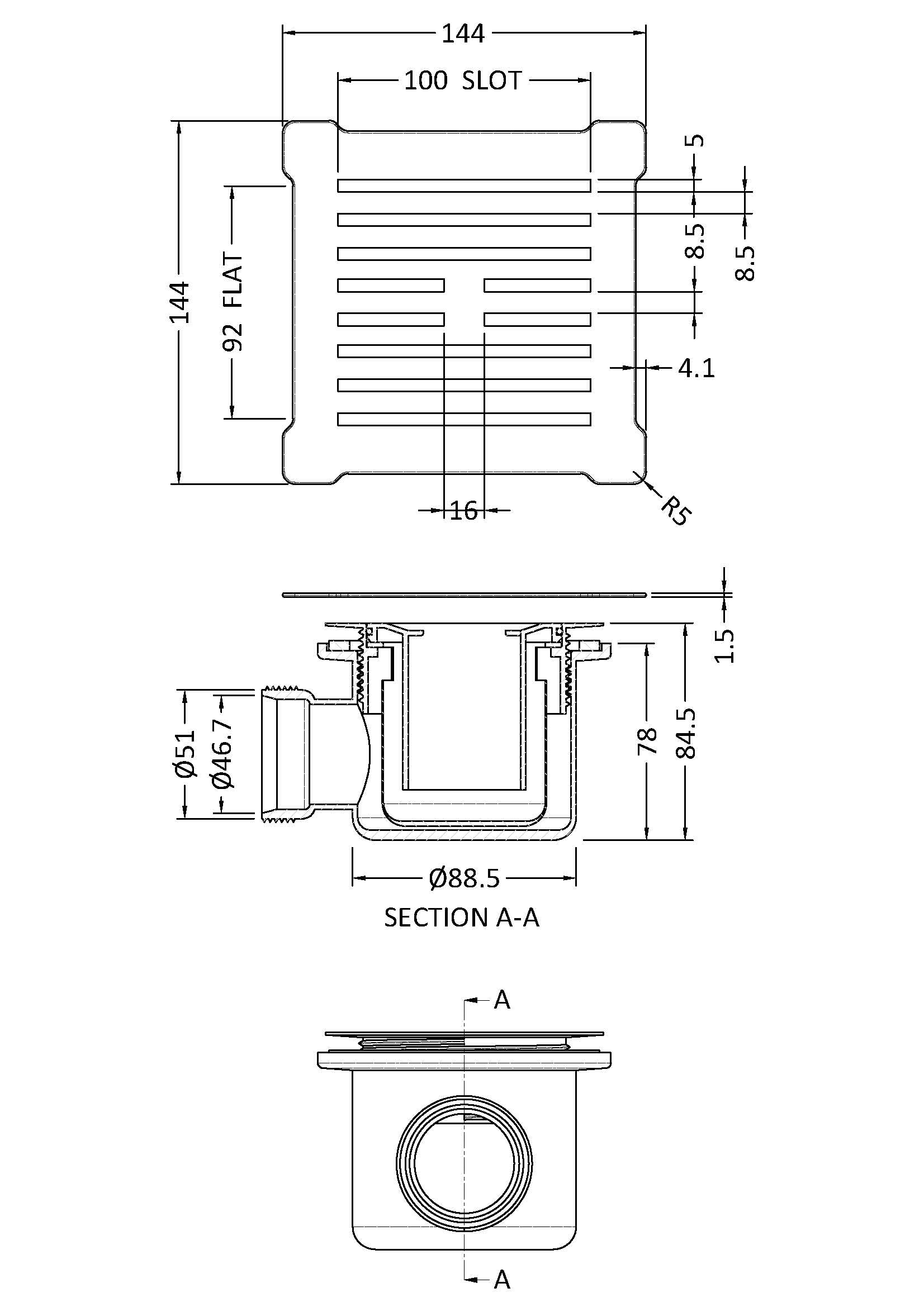 Square Shower Waste With Black Top