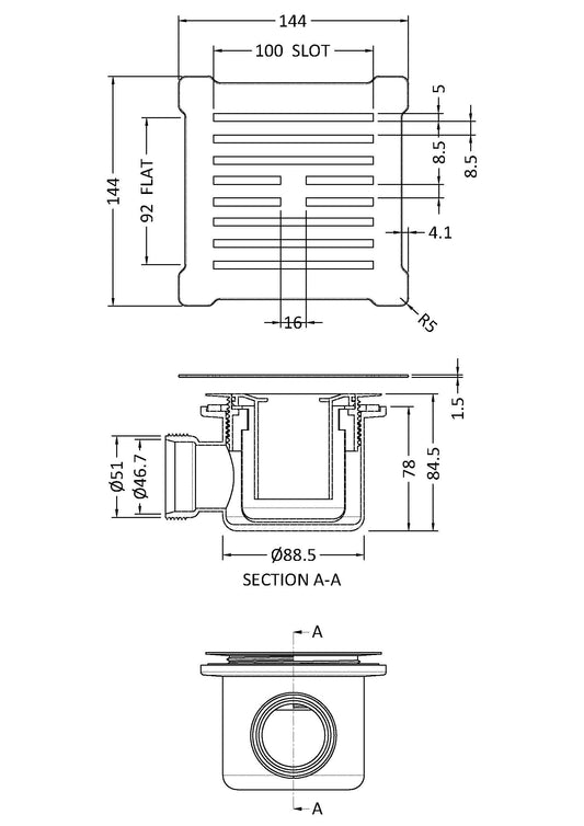 Square Shower Waste With White Top