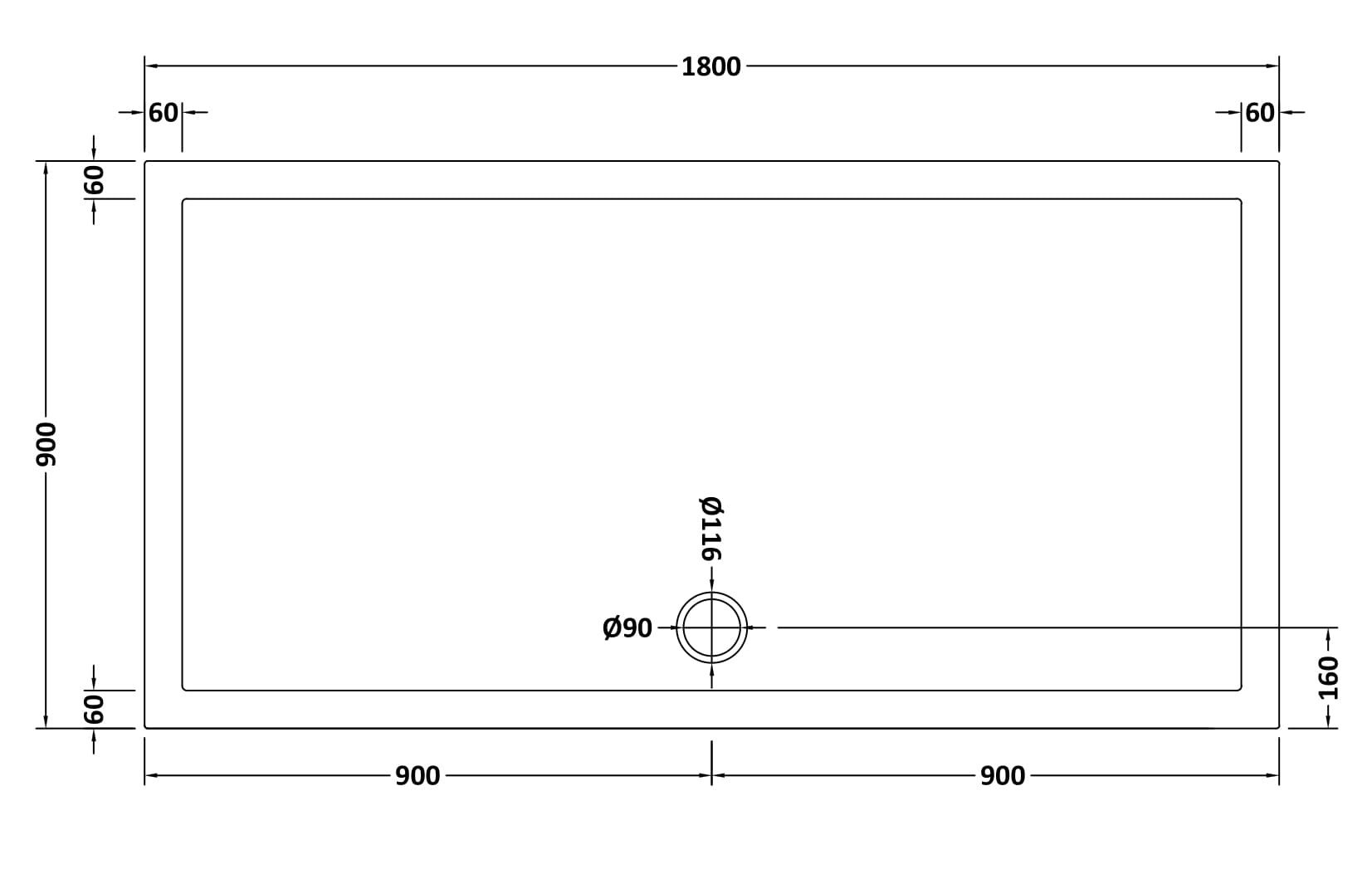 Rectangular Slimline Shower Tray 1800 x 900mm