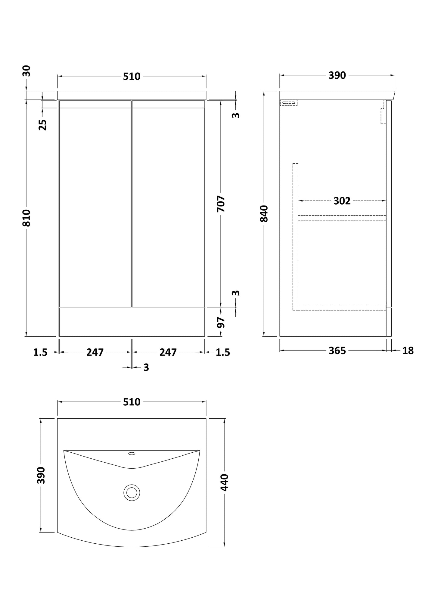 Hudson Reed Urban 500mm Soft Black Floor Standing 2 Door Vanity Unit with Basin