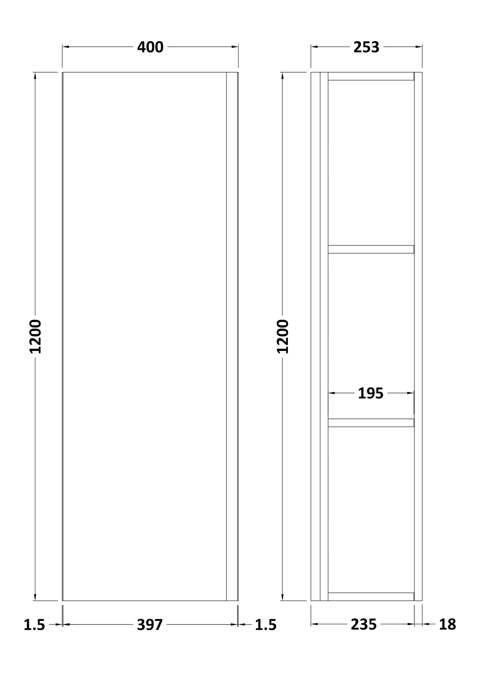 Hudson Reed Urban 400mm 1 Door Satin White Wall Hung Tall Cabinet