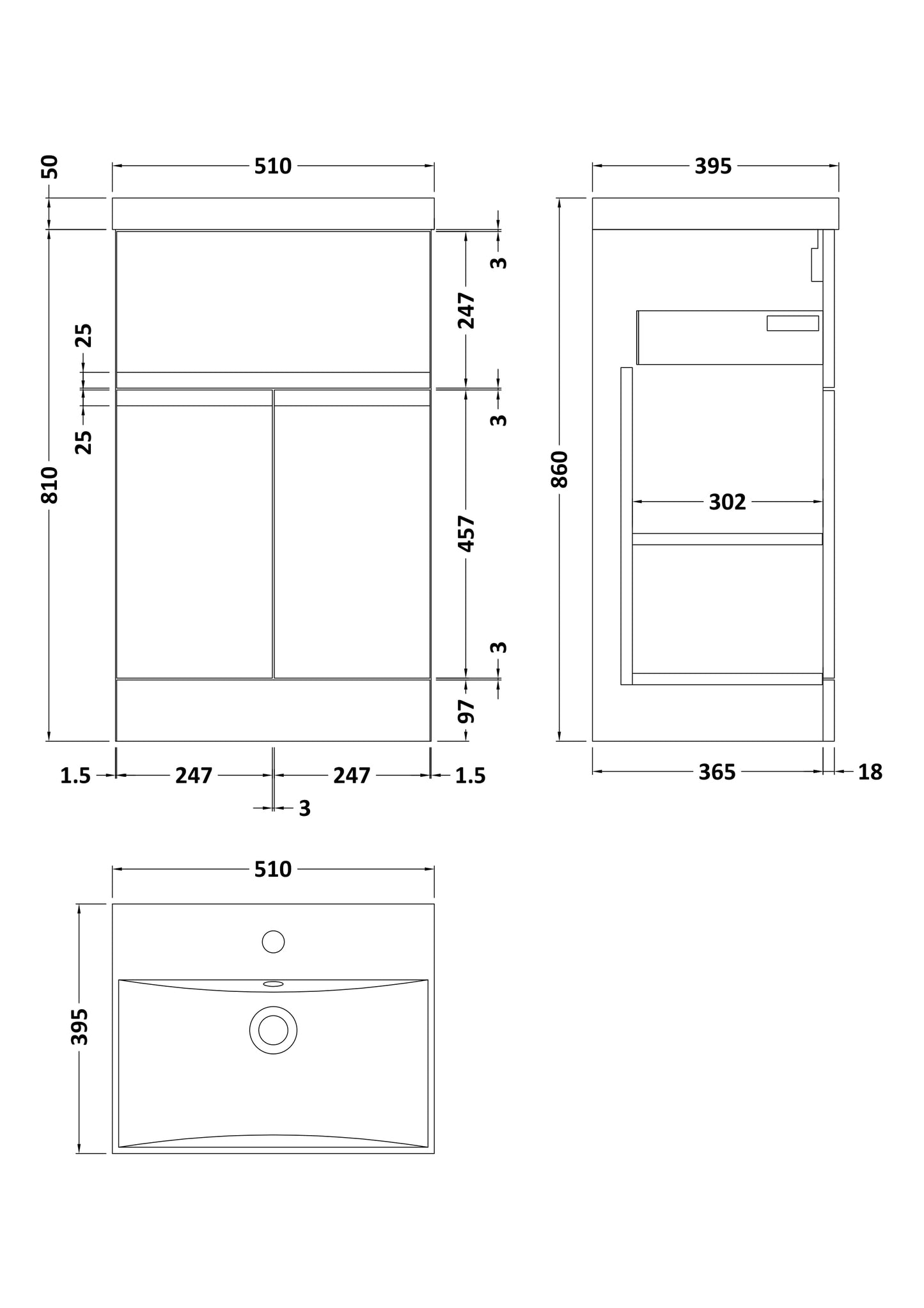 Hudson Reed Urban 500mm 2 Door 1 Drawer Floor Standing Vanity Unit with Basin