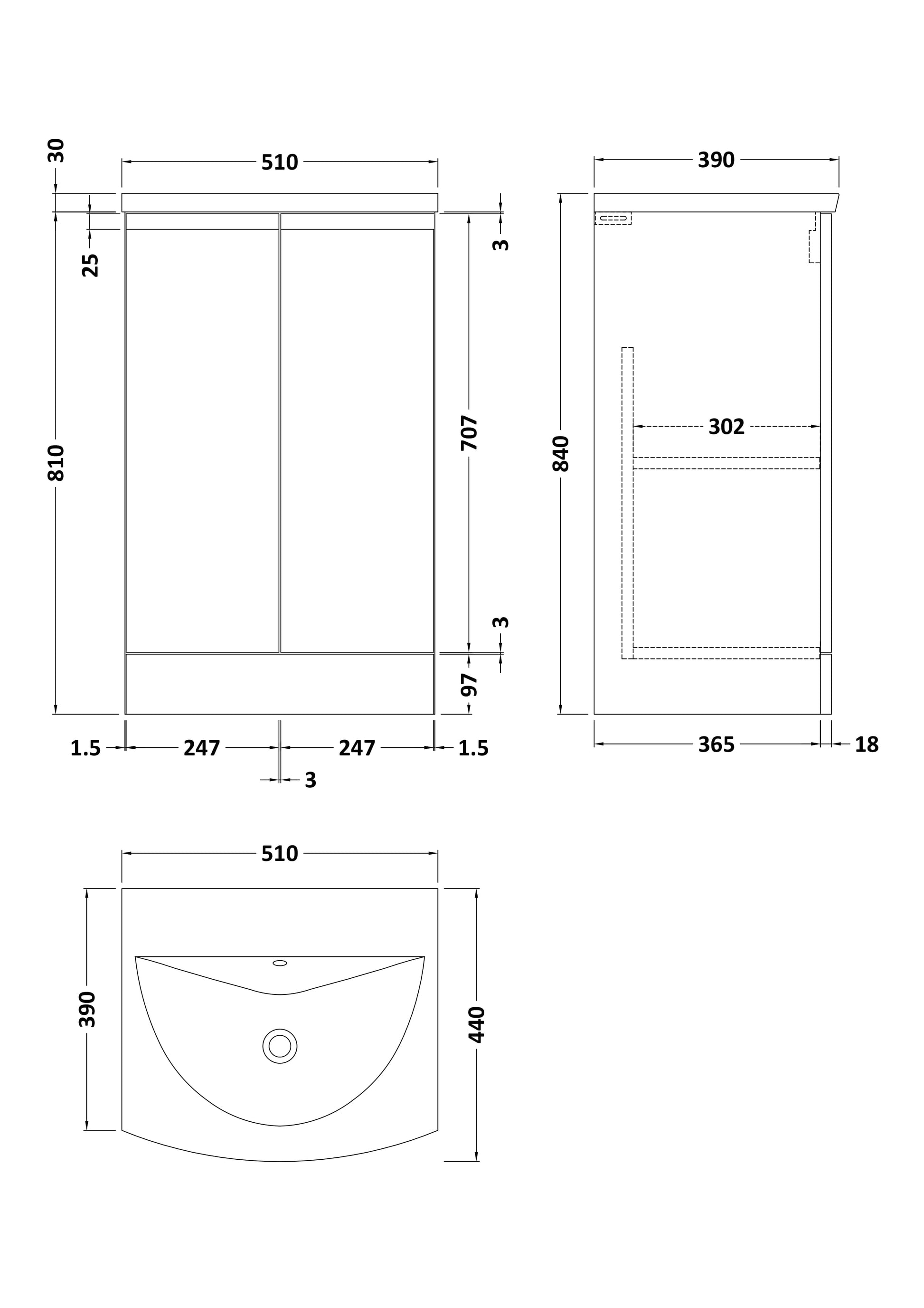 Hudson Reed Urban 500mm Satin Grey Floor Standing 2 Door Vanity Unit With Curved Basin