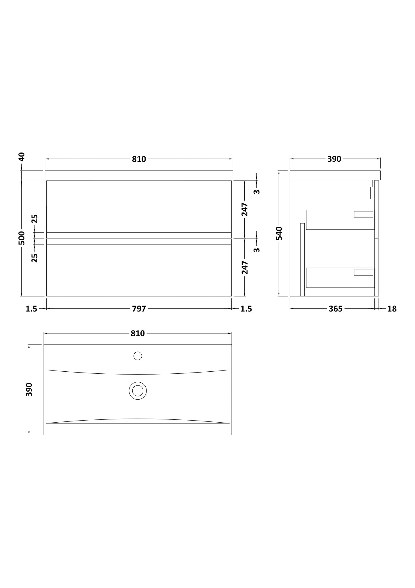 Urban 800mm Wall Hung 2-Drawer Unit and Mid-Edge Basin 1 Tap Hole