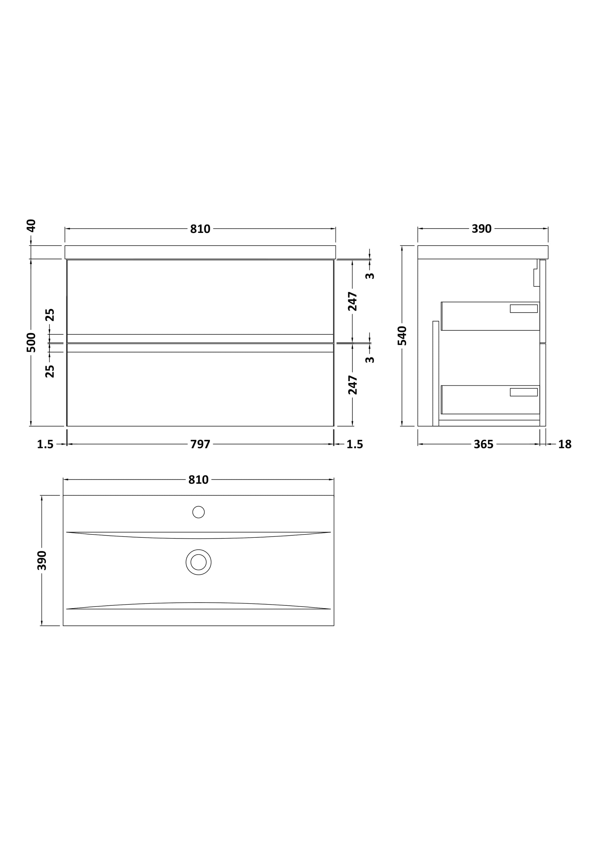 Urban 800mm Wall Hung 2-Drawer Unit and Mid-Edge Basin 1 Tap Hole