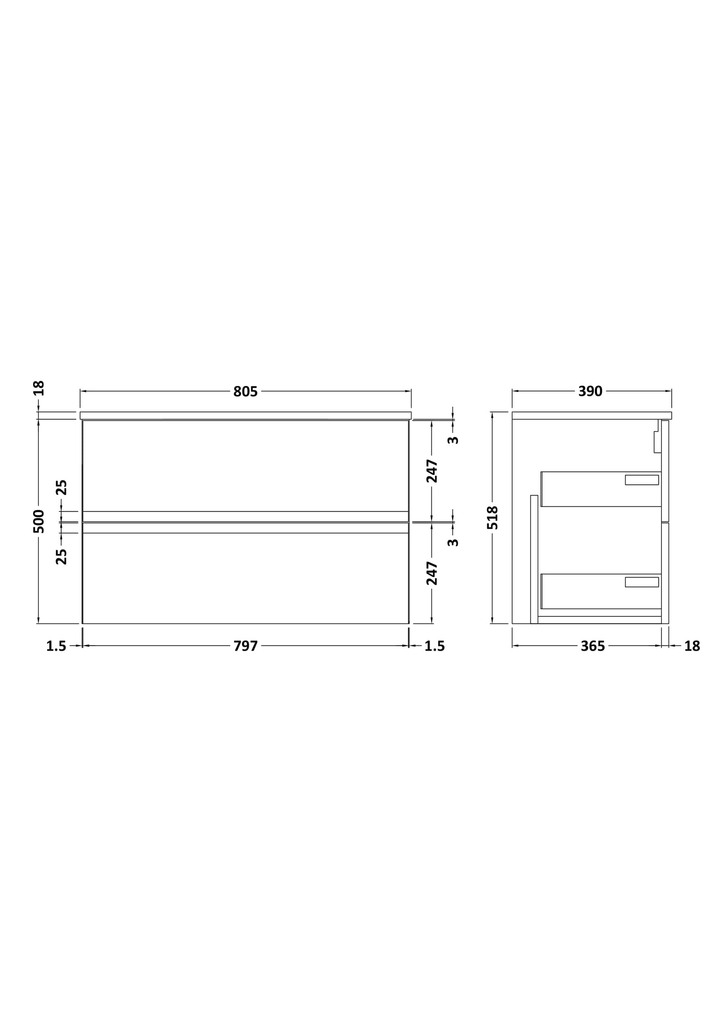 Hudson Reed Urban 800mm Wall Hung 2-Drawer Unit With Worktop