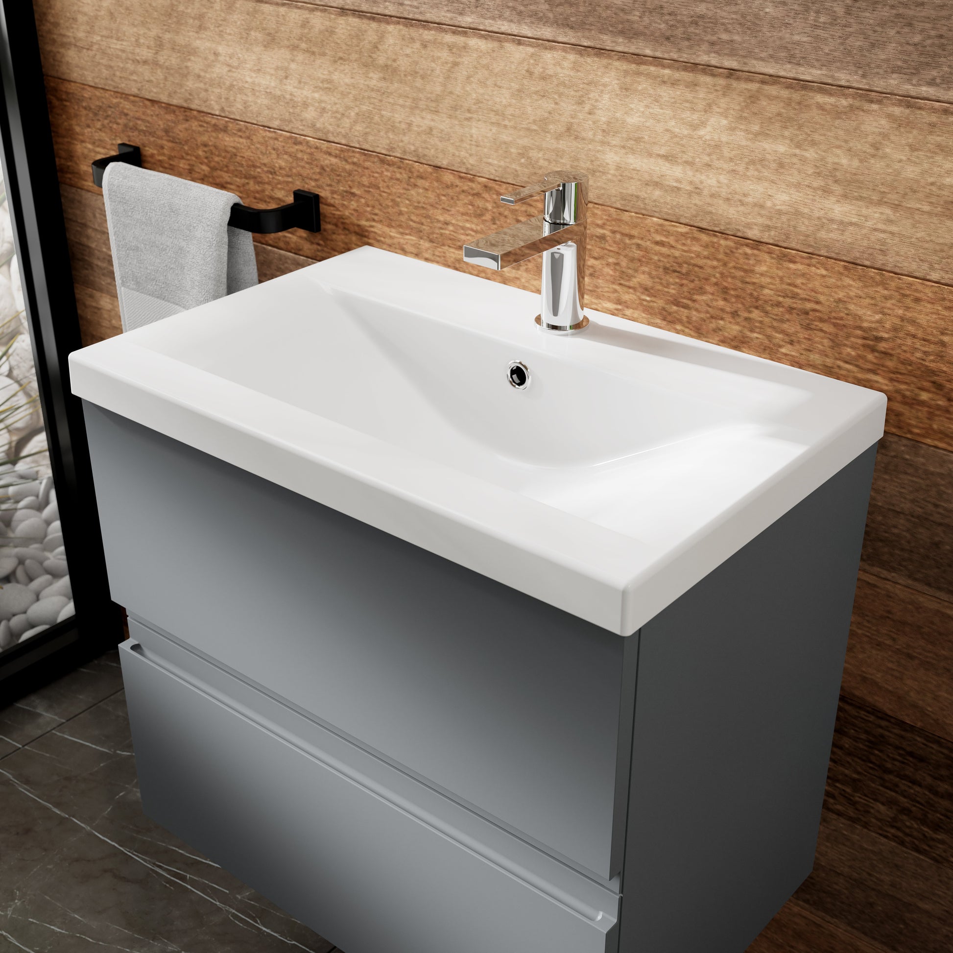 Hudson Reed Urban 500mm Satin Grey Wall Hung 2 Drawer Vanity Unit with Basin With Soft Close Drawers