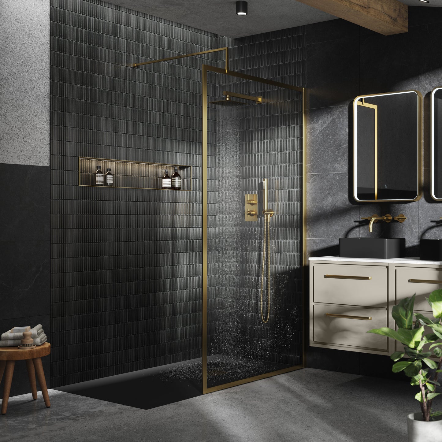 Full Outer Frame Wetroom Screens Full Outer Frame Wetroom 8mm Toughened Safety Glass Screen & Support Bar 1950mm x 1000mm x 8mm