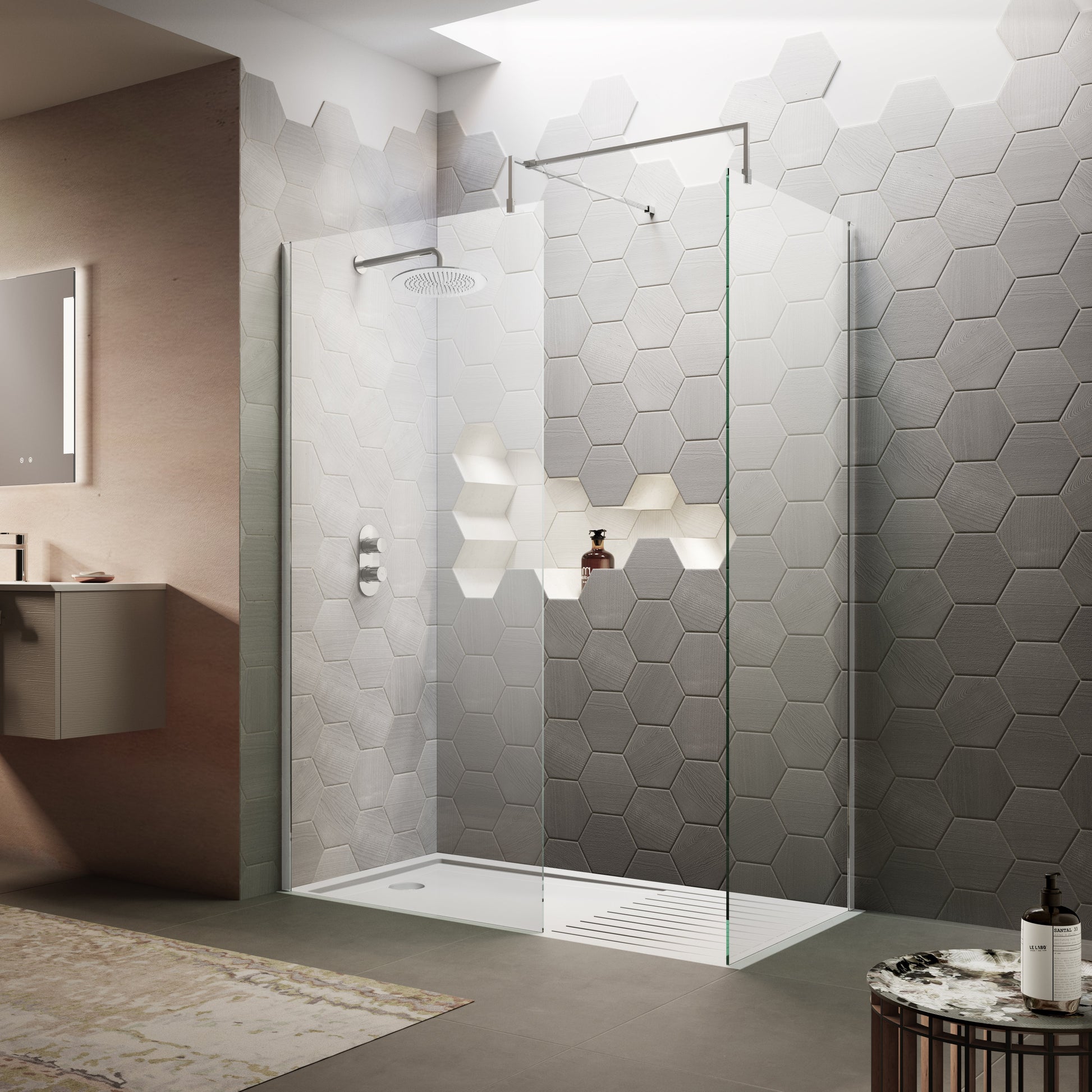 1000mm Wetroom Screen & Support Bar
