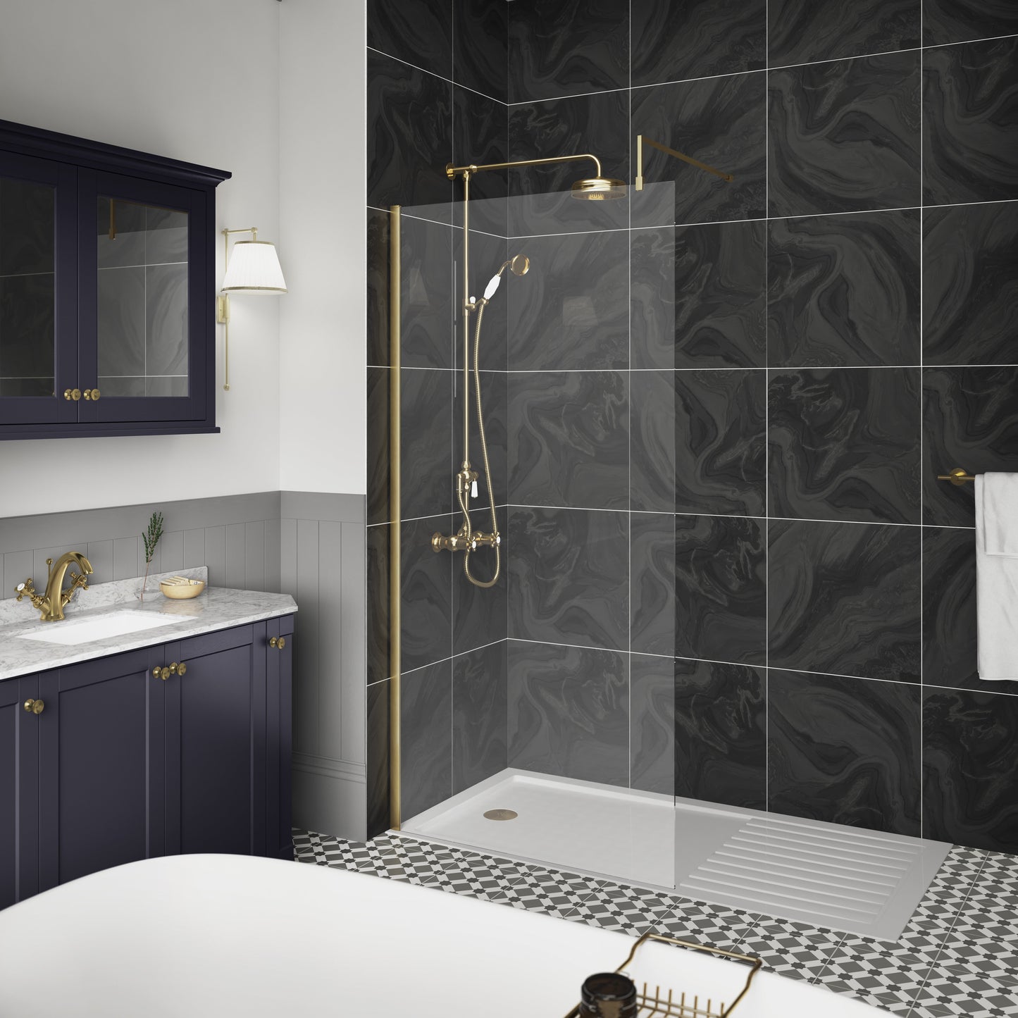 1100mm Wetroom Screen With Brass Support Bar