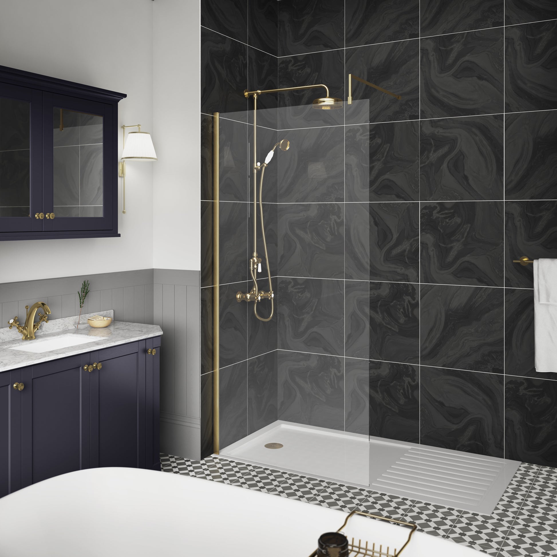 1100mm Wetroom Screen With Brass Support Bar